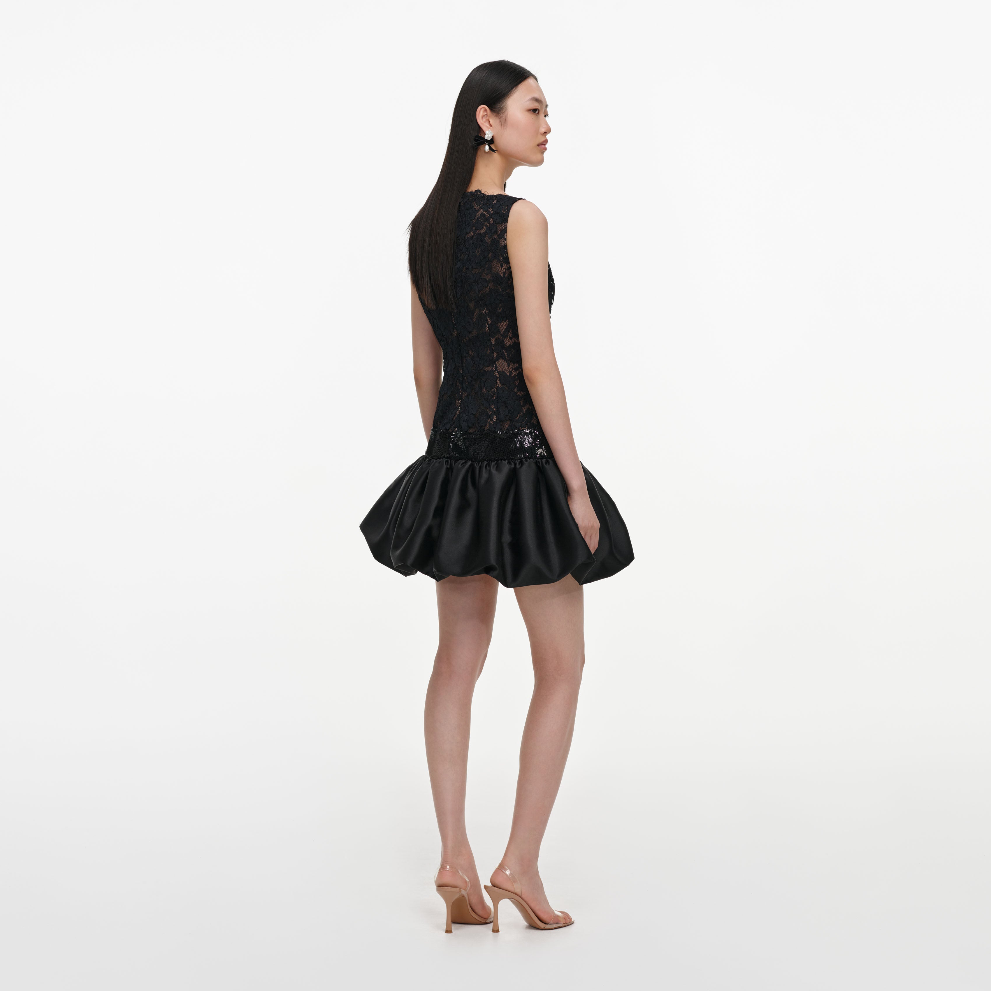 Self Portrait Black Lace Bubble Mini Kleid Schwarz