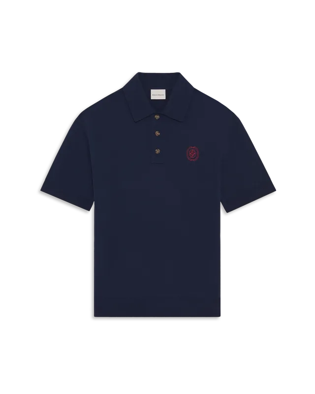 Drôle De Monsieur D Mirror Knit Polo Navy Kurzarm