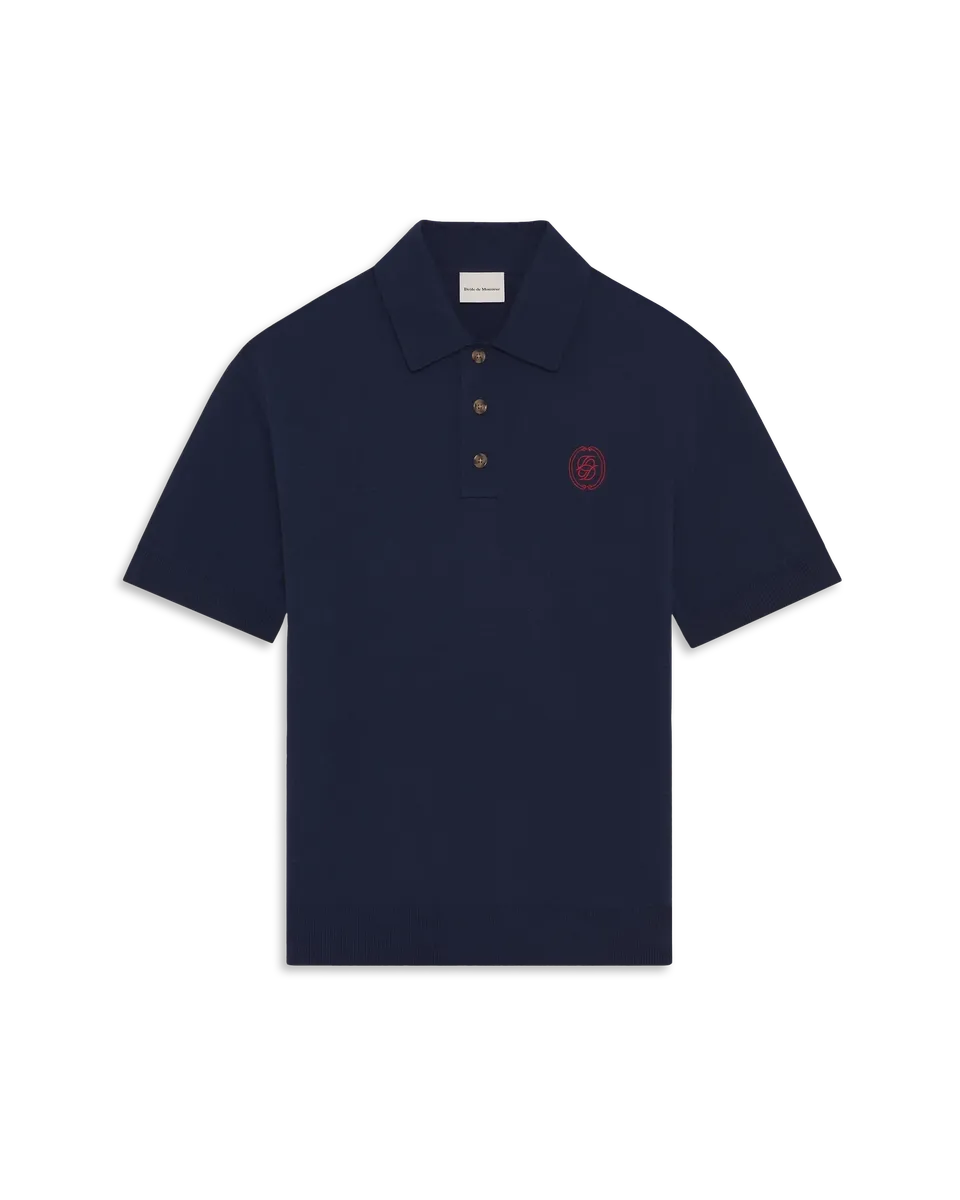Drôle De Monsieur D Mirror Knit Polo Navy Kurzarm