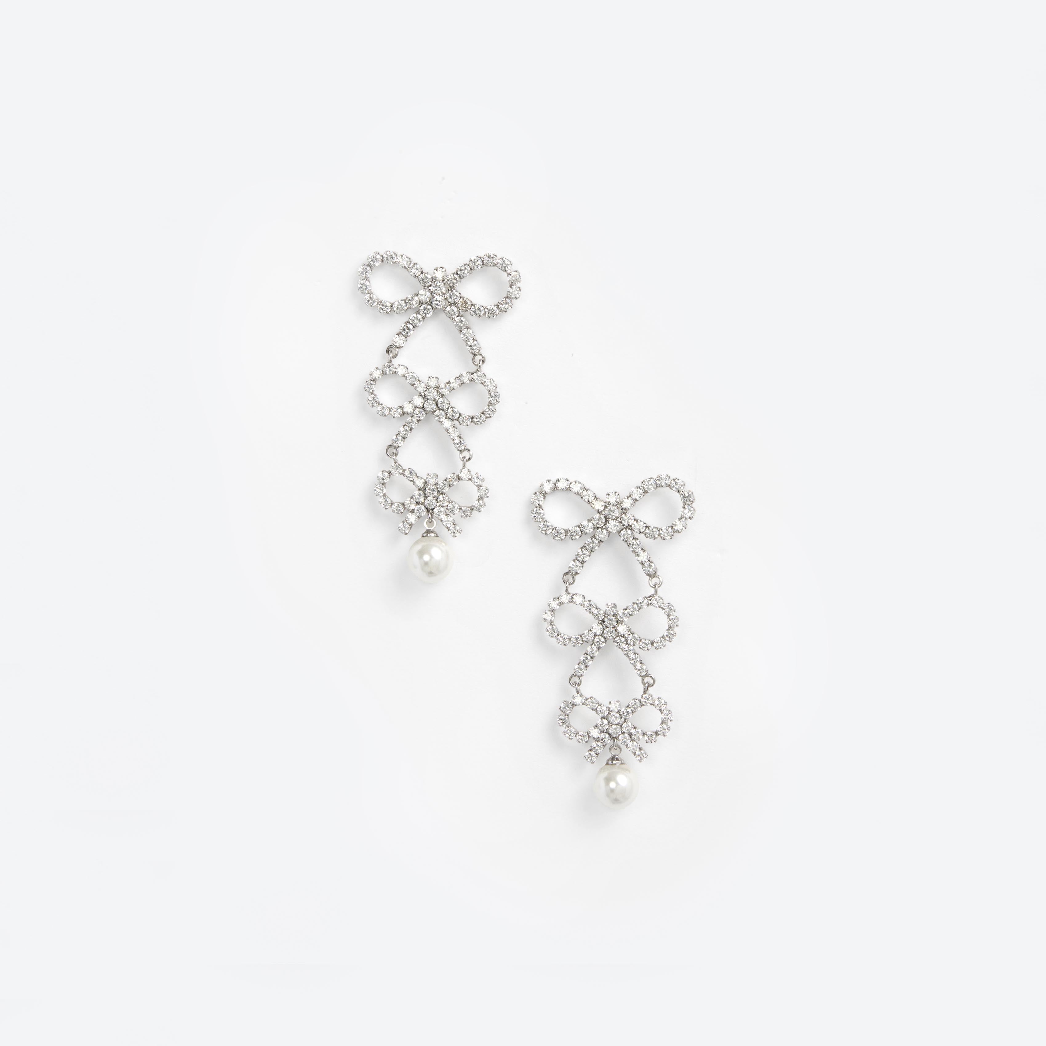 Self Portrait Tiered Crystal Bow Ohrstecker Silber Kristall