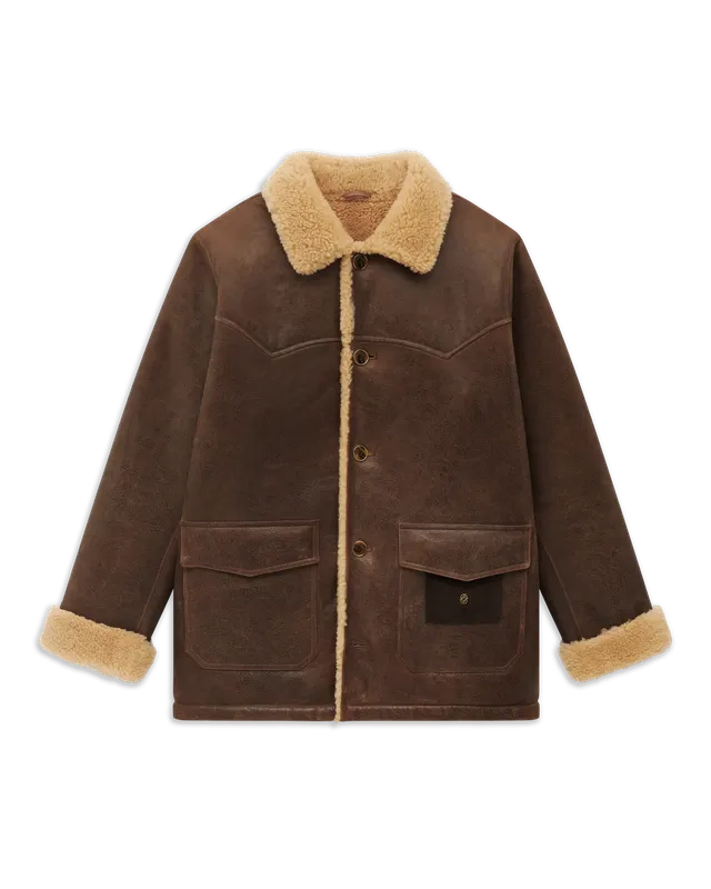 Drôle De Monsieur Leather Shearling Lederjacke Braun Lammfell