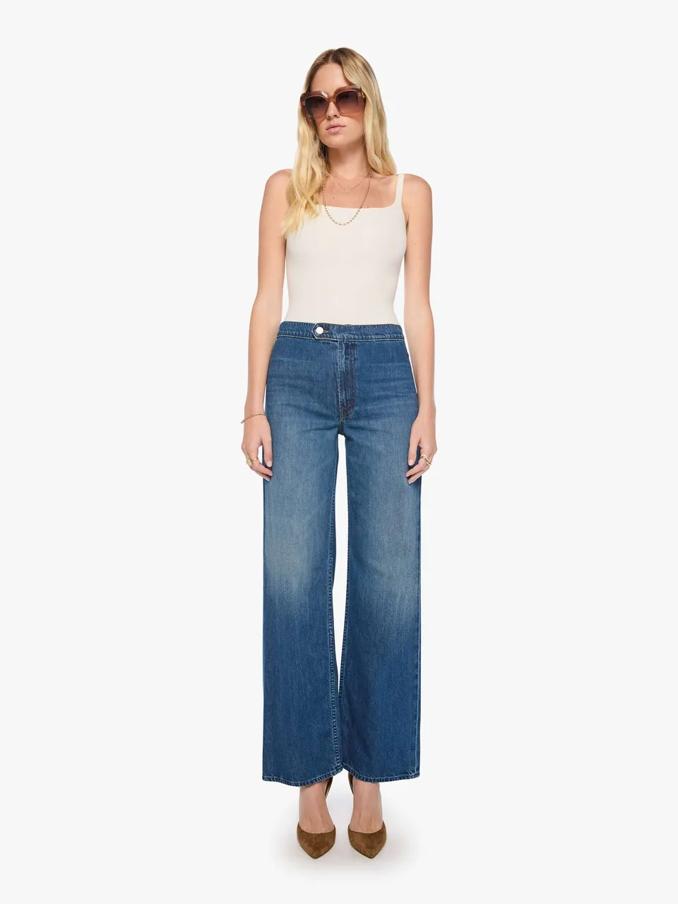 Mother The Tab Rerun Zip Sneak Jeans Bad Date Blau