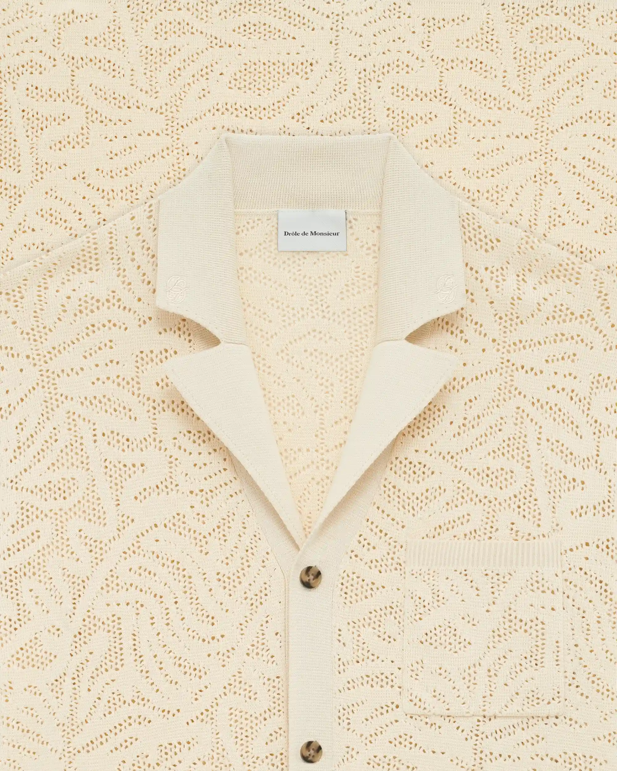 Drôle De Monsieur Dentelle Strickhemd Off-White Baumwolle