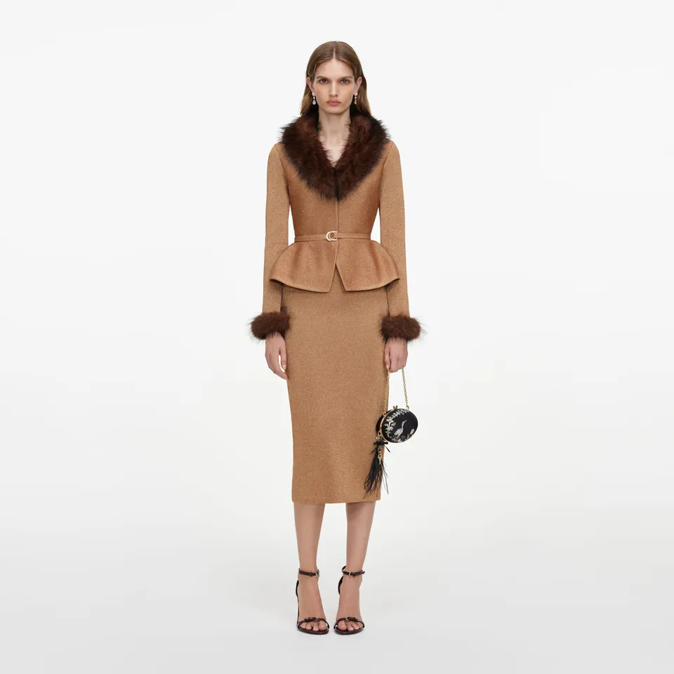 Self-Portrait Dresses Midikleid Gold Strick Fellkragen