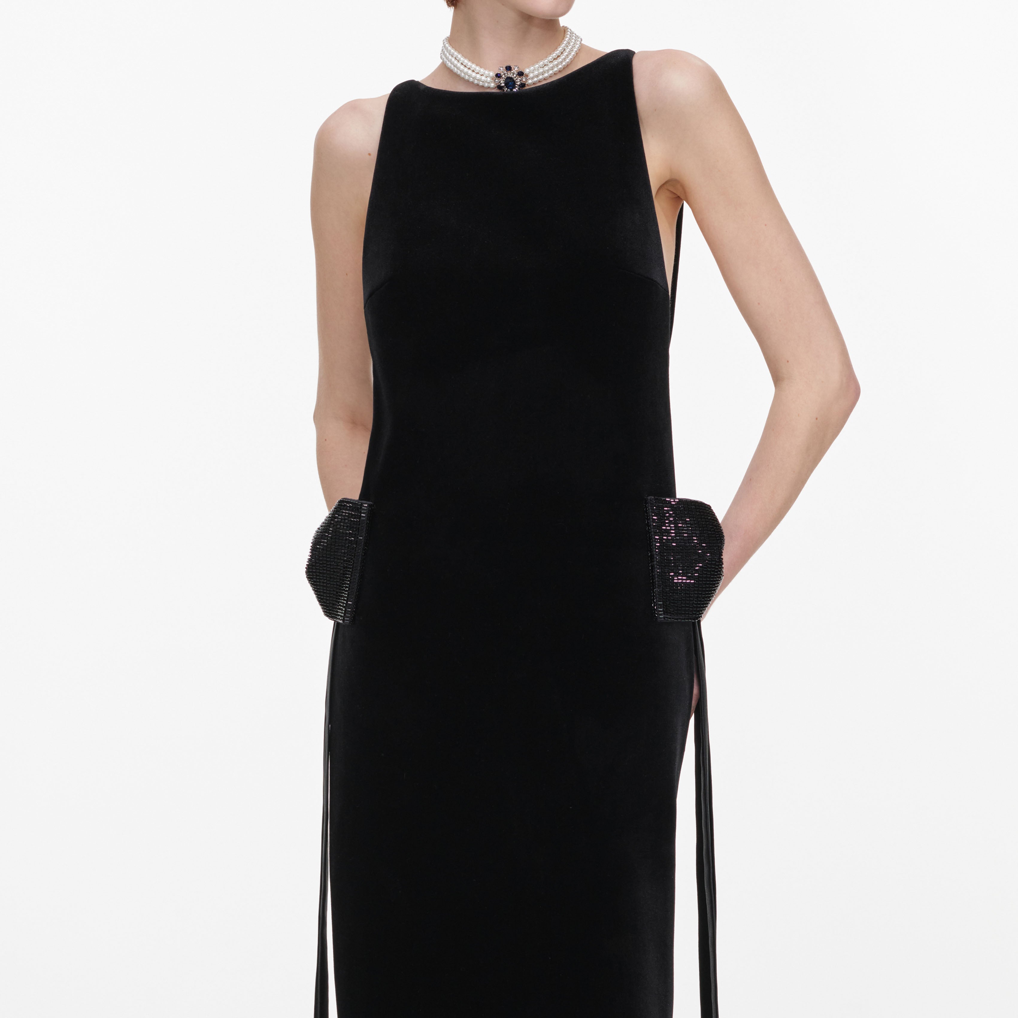 Self Portrait Black Velvet Maxikleid Schwarz Samt