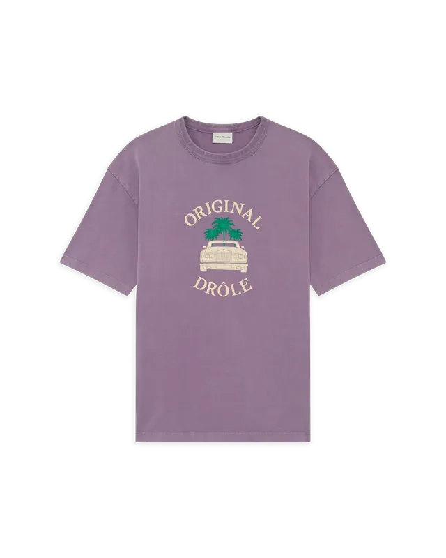 Drôle De Monsieur Washed Car Palms T-Shirt Lila Baumwolle