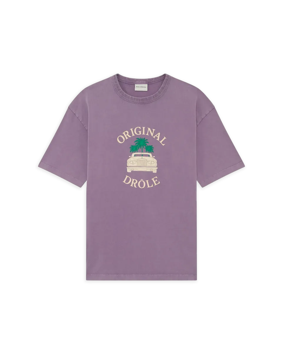 Drôle De Monsieur Washed Car Palms T-Shirt Lila Baumwolle