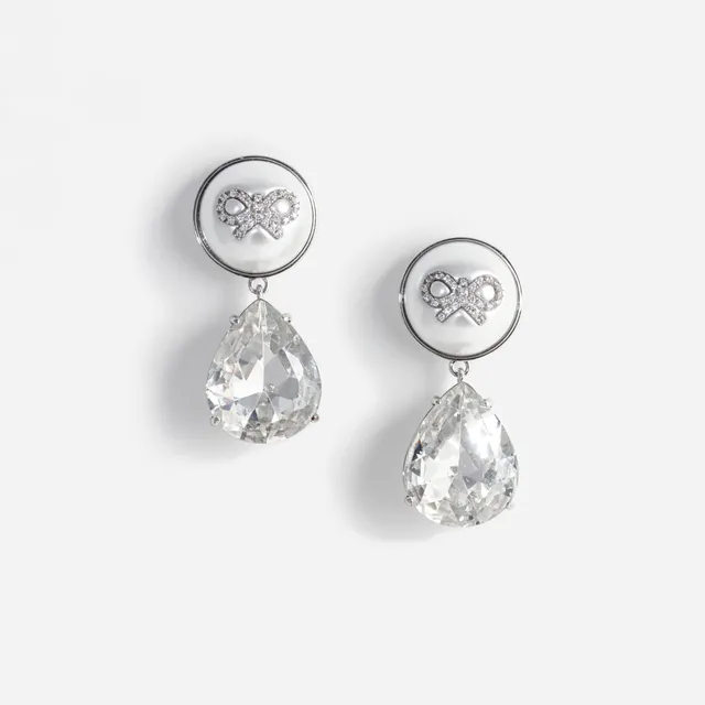Self-Portrait Bow Pearl Crystal Droplet Ohrringe Silber Perle