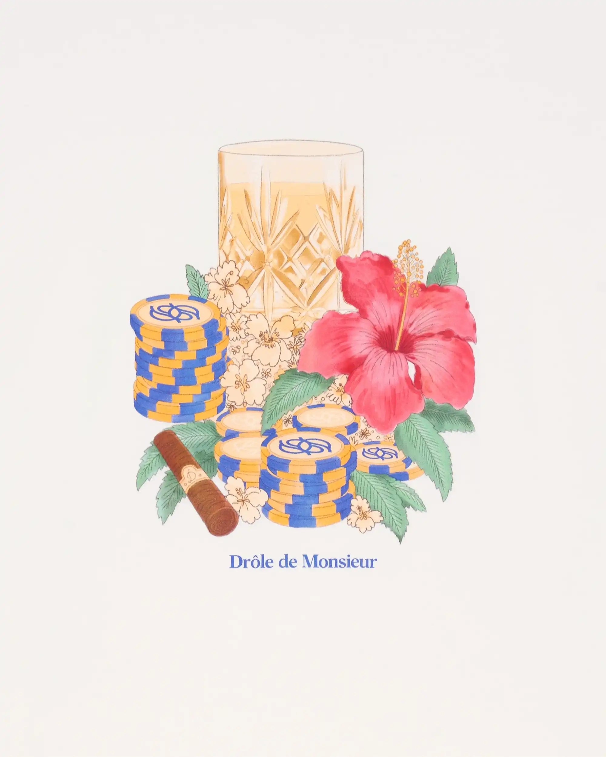 Drôle De Monsieur Hibiscus Club T-Shirt Off-White Baumwolle