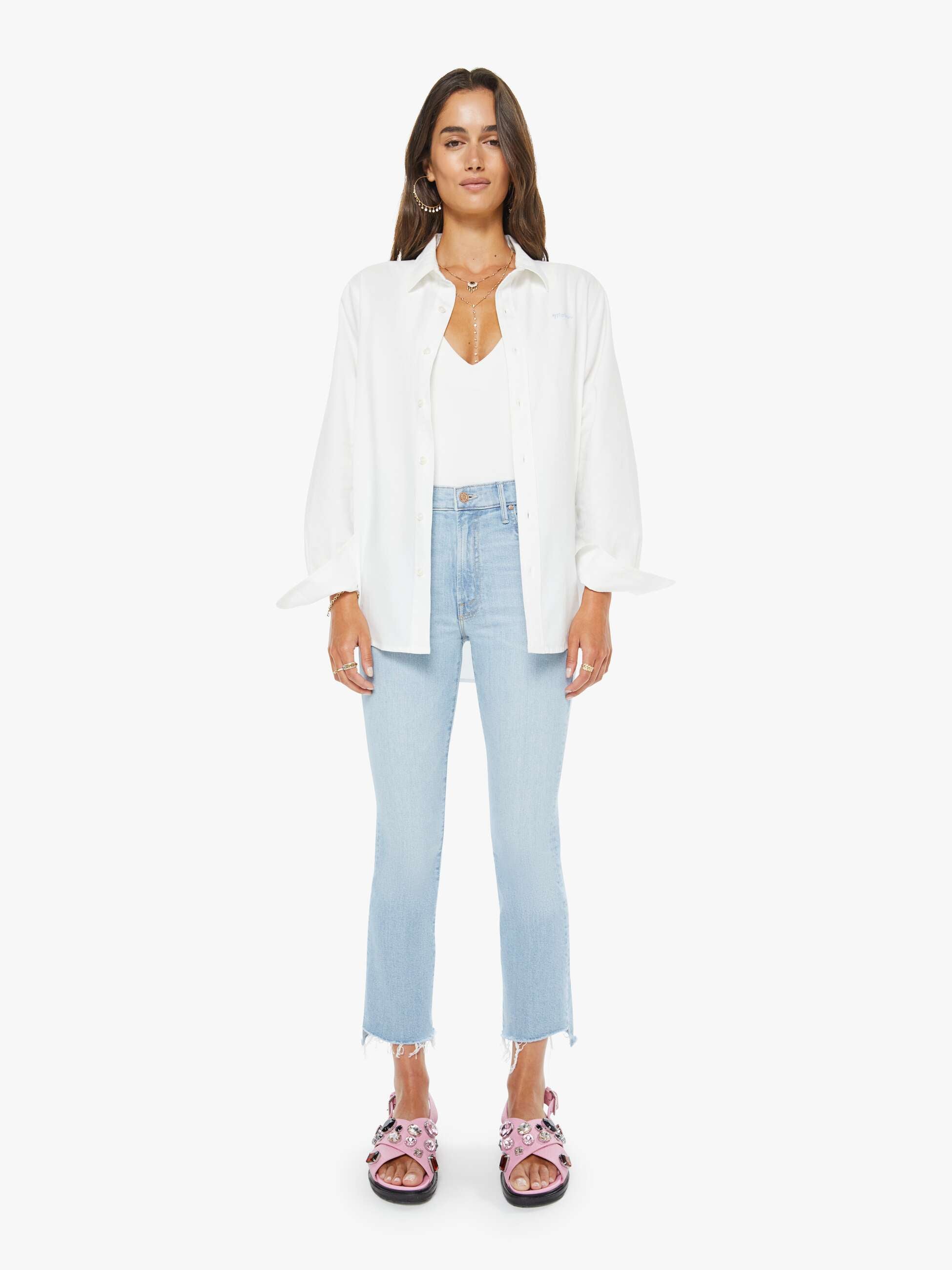Mother Denim Insider Crop Step Fray Bootcut Jeans Hellblau