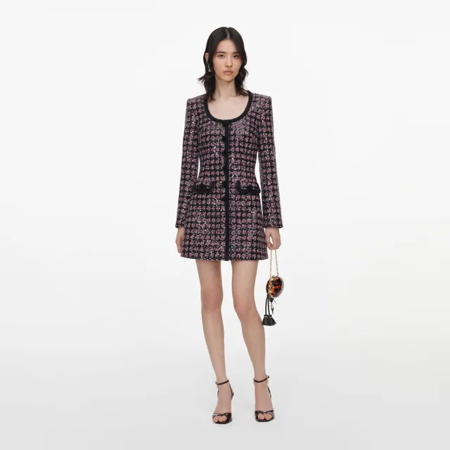 Self Portrait Sequin Boucle Minikleid Rosa Schwarz
