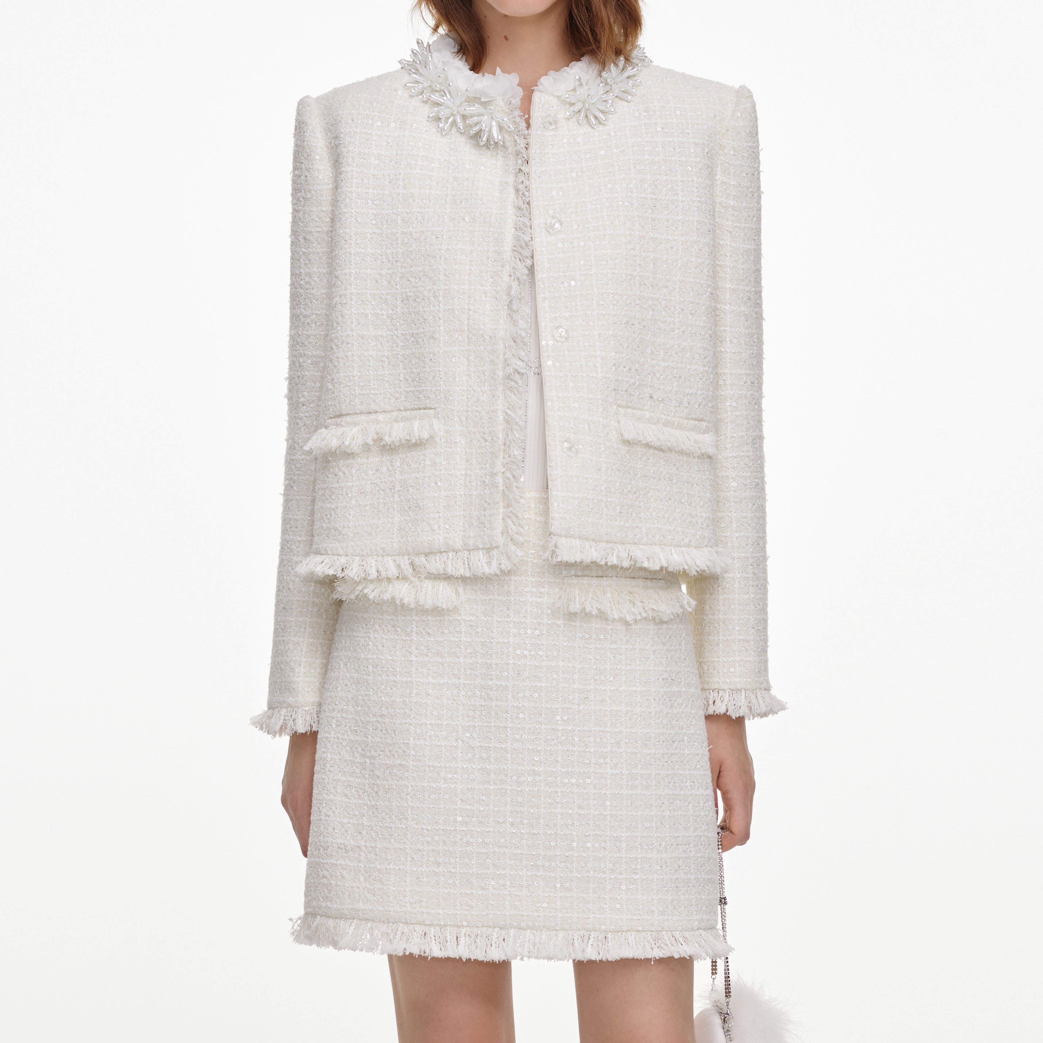 Self-Portrait Bottoms Cream Sequin Mini Rock Creme Boucle