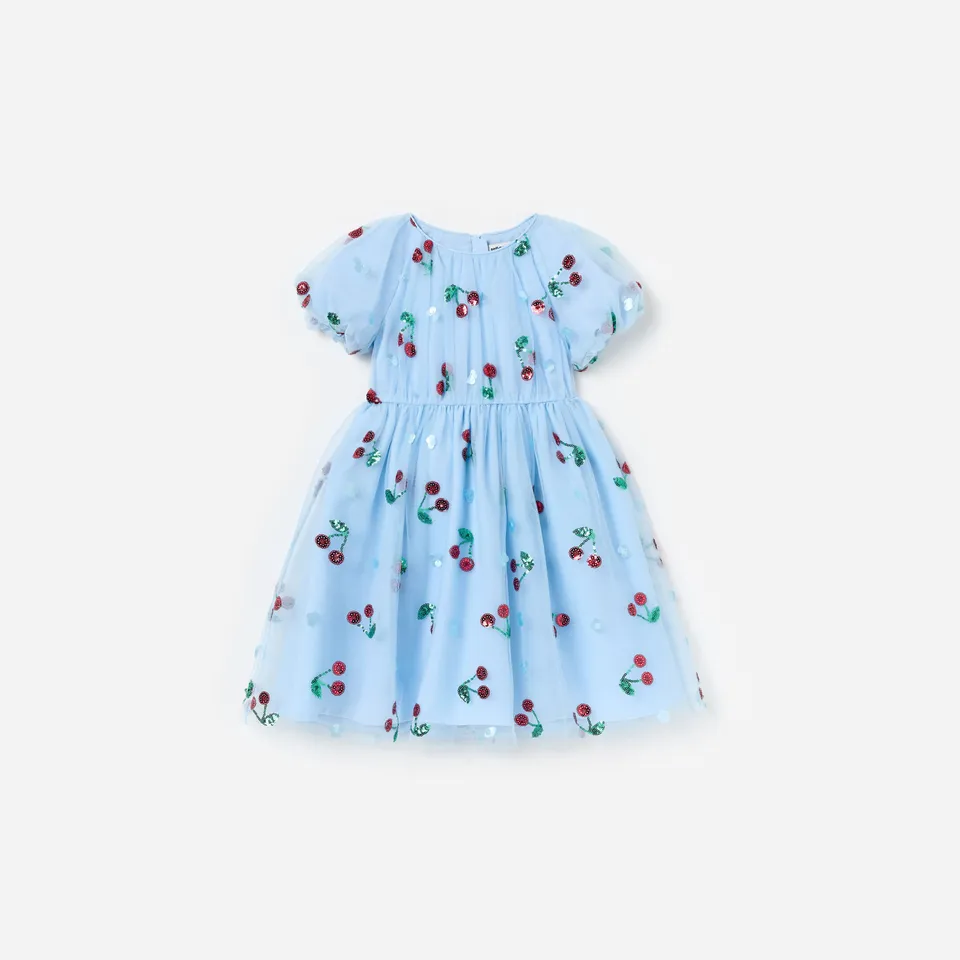 Self Portrait Kinder Midikleid Blau Cherry Pailletten Tüll