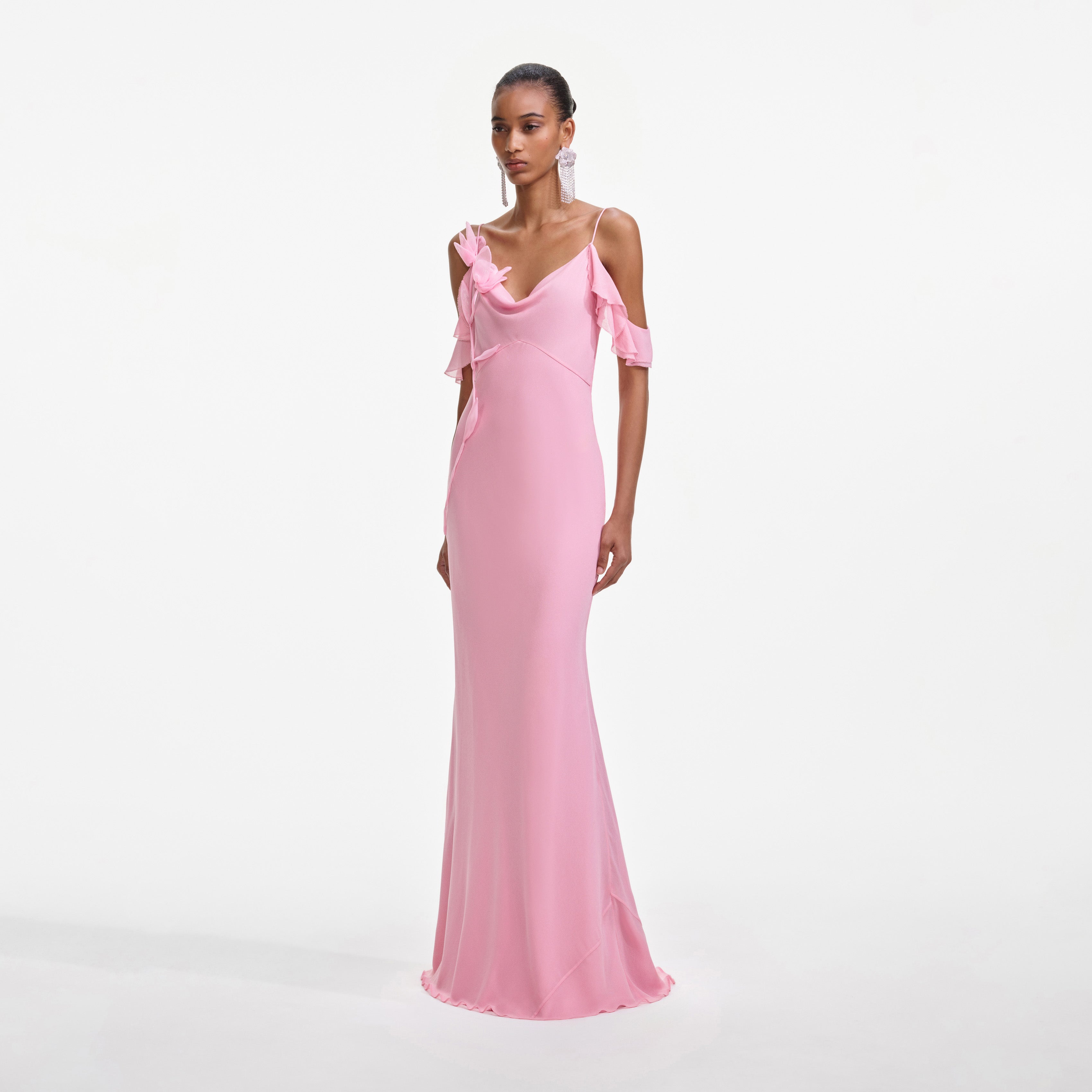Self Portrait Pink Georgette Flower Maxi Kleid Rosa