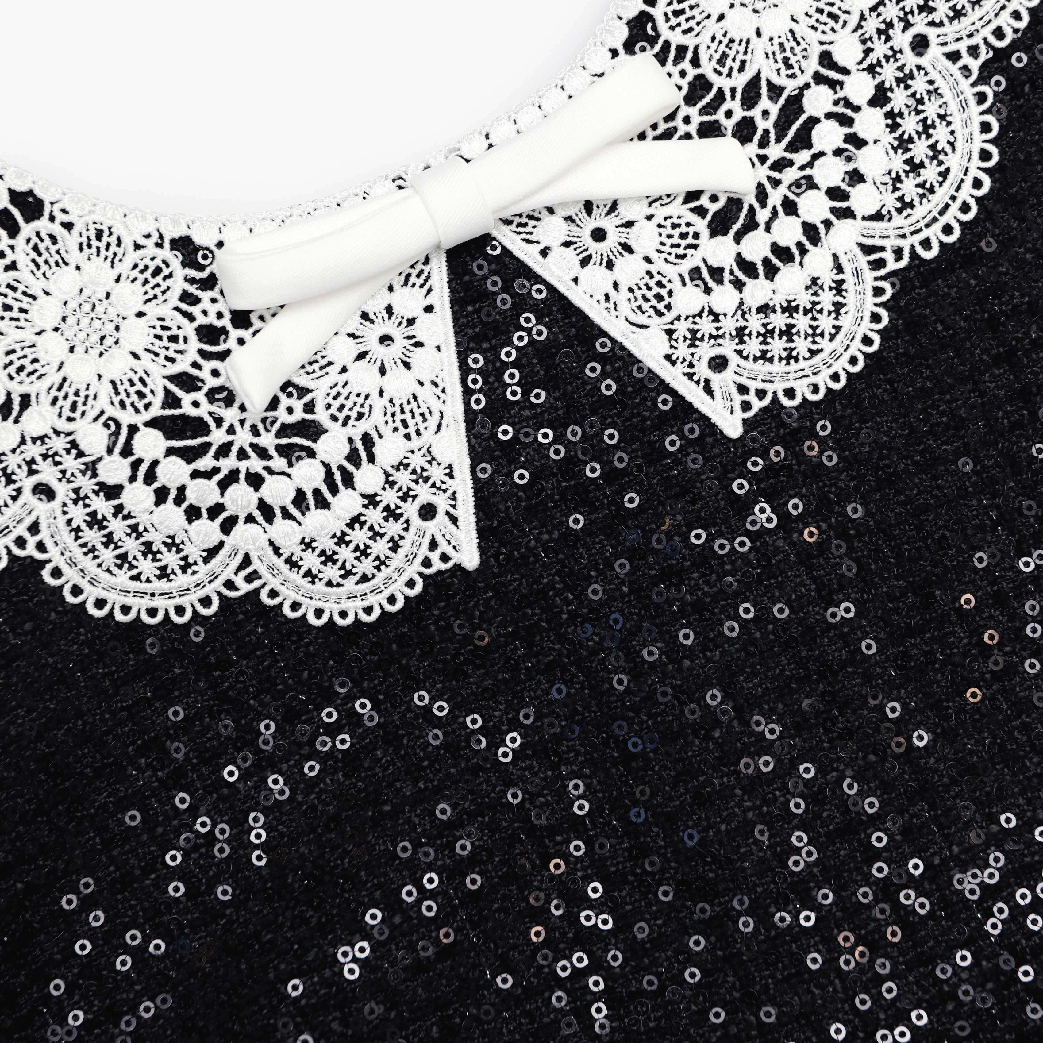Self Portrait Sequin Boucle Minikleid Schwarz Pailletten