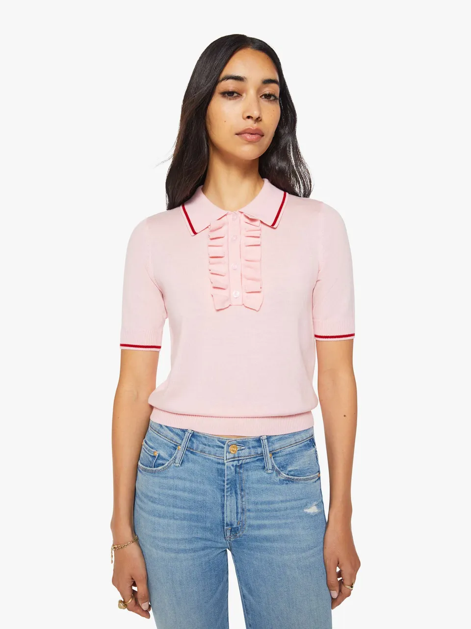 Mother S/S Ruffle Raquette Pullover Pink Rot Wolle