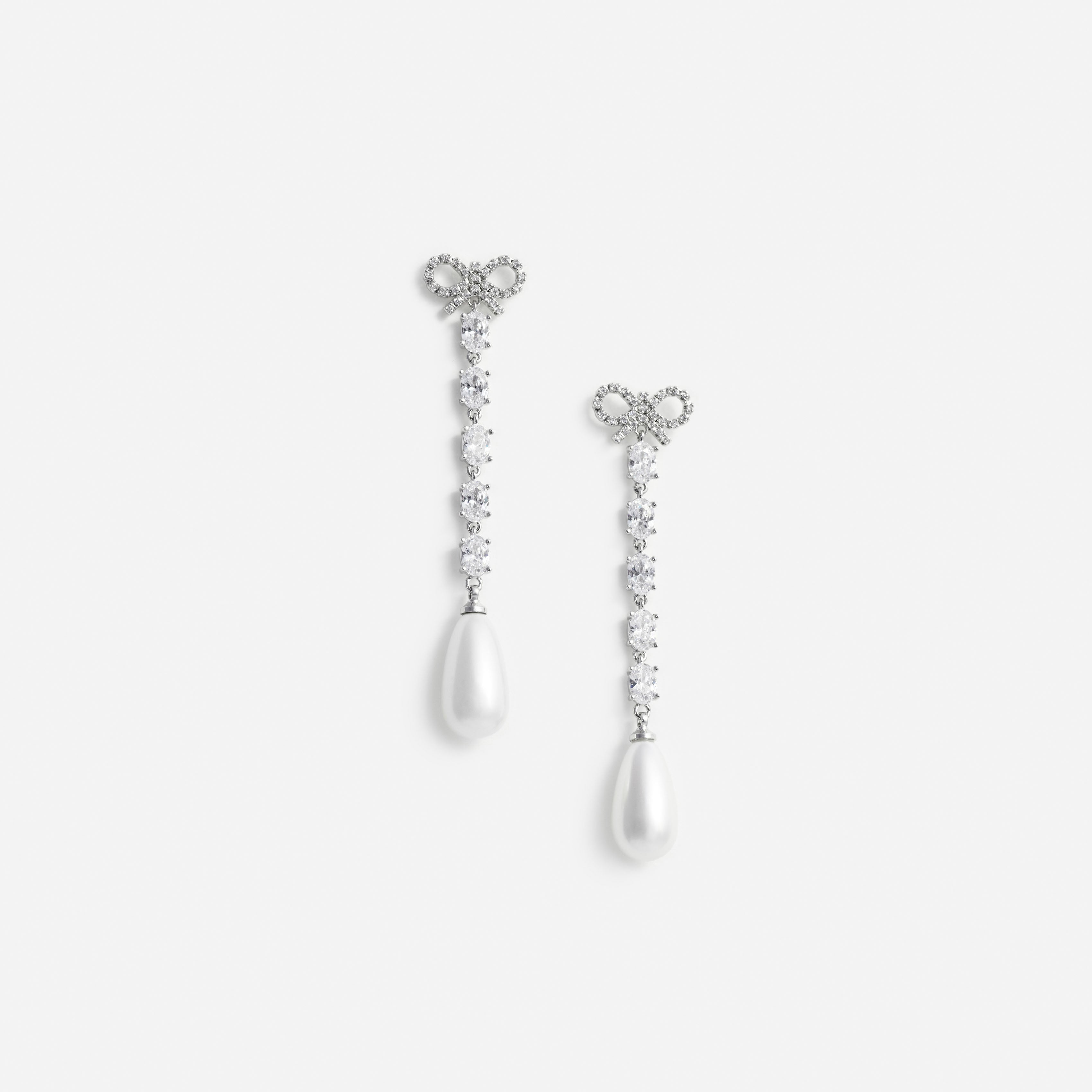 Self Portrait Bow Pearl Droplet Ohrringe Silber Kristall
