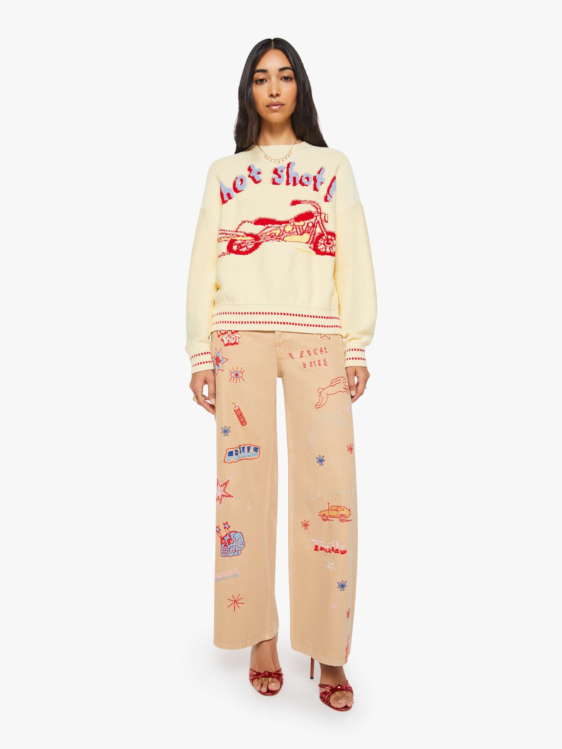 Mother The Big Jumper Pullover Ivory Print Baumwolle