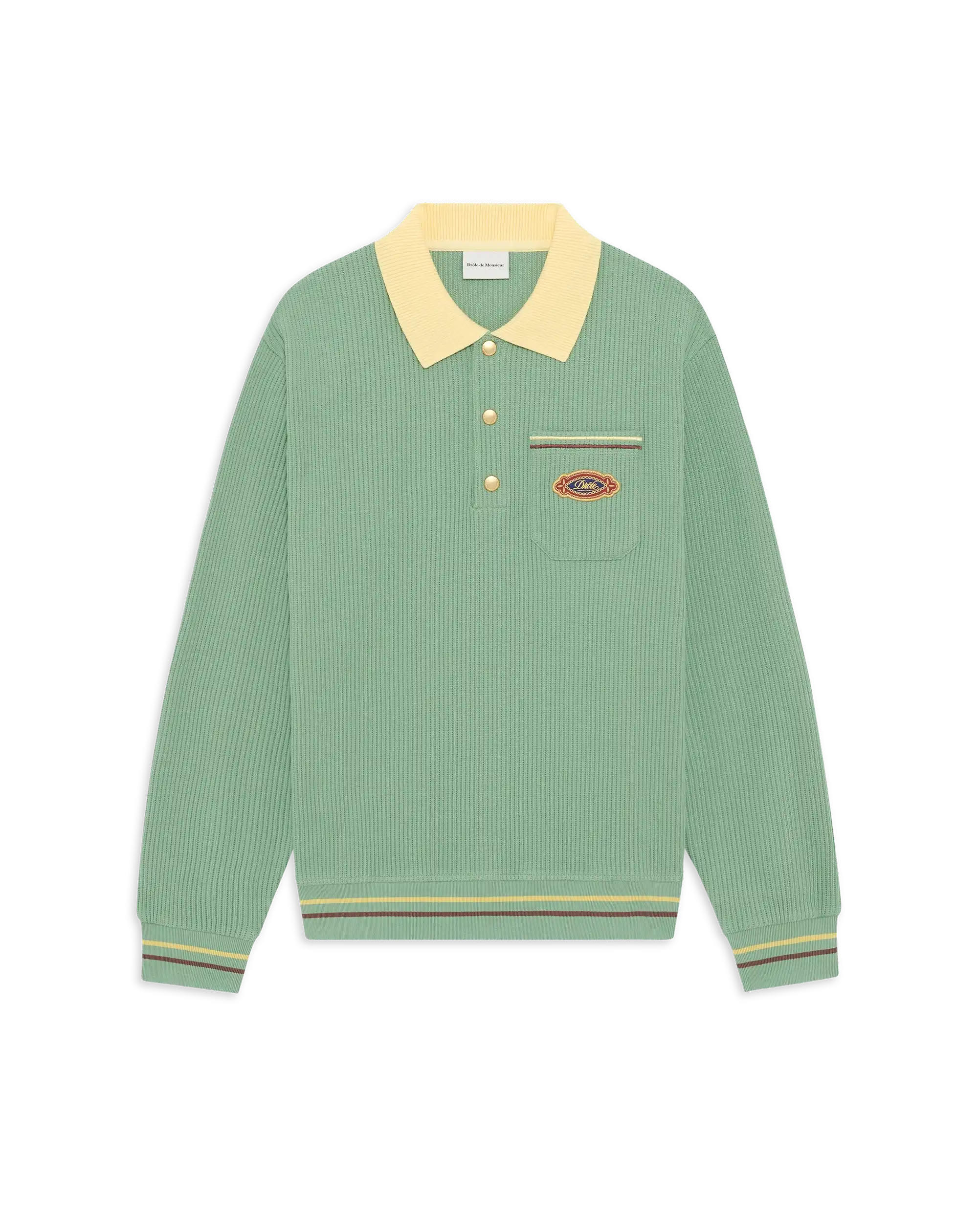 Drôle De Monsieur Polo Drôle Patch Poloshirt Hellgrün Langarm Baumwolle