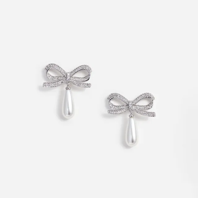Self Portrait Crystal Bow Pearl Ohrringe Silber