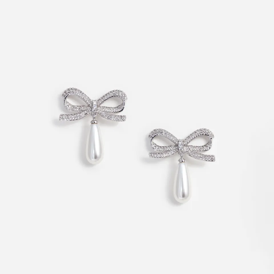 Self Portrait Crystal Bow Pearl Ohrringe Silber