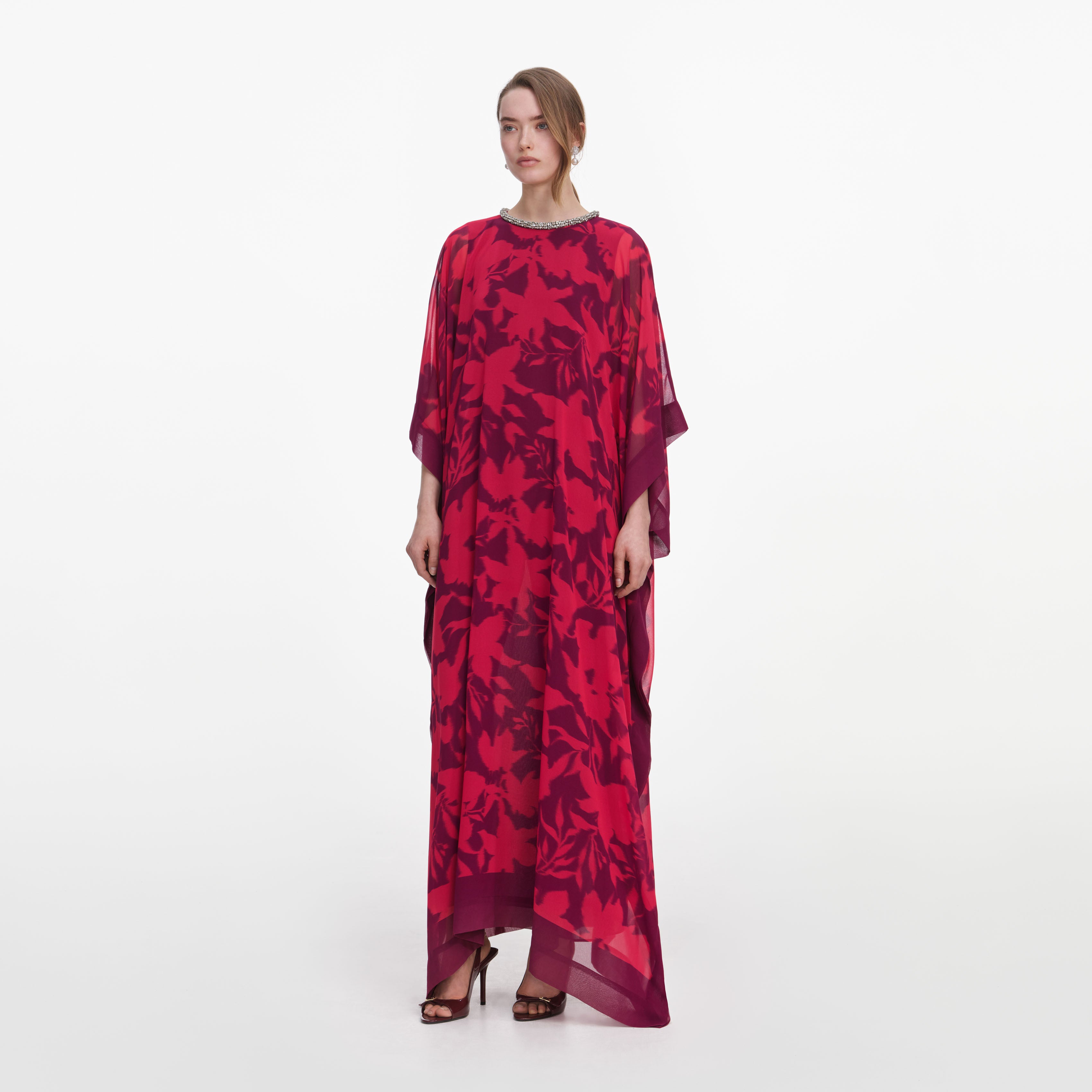 Self Portrait Swim Pink Floral Kaftan Kleid Rosa S