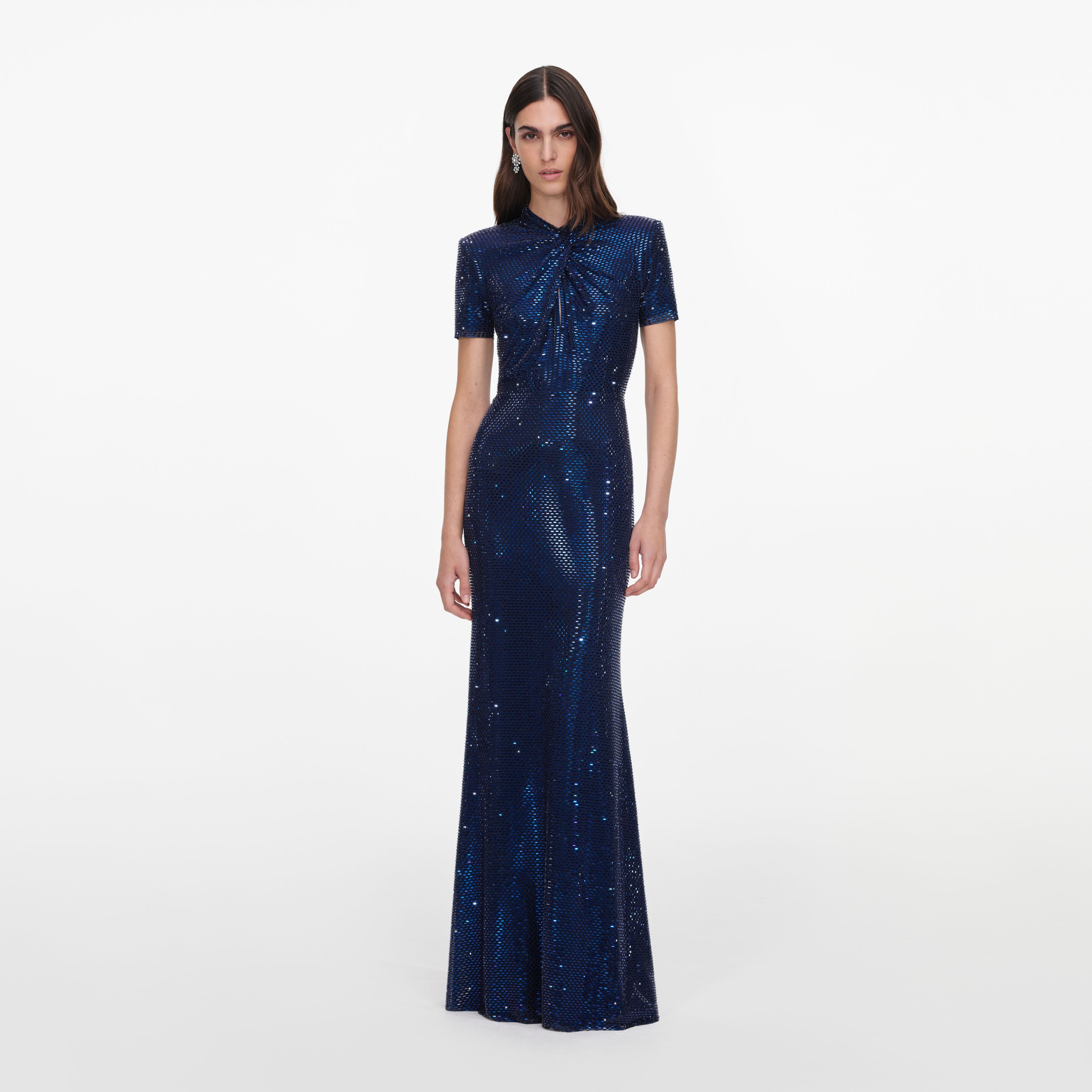 Self Portrait Dresses Navy Rhinestone Mesh Twist Maxikleid Blau