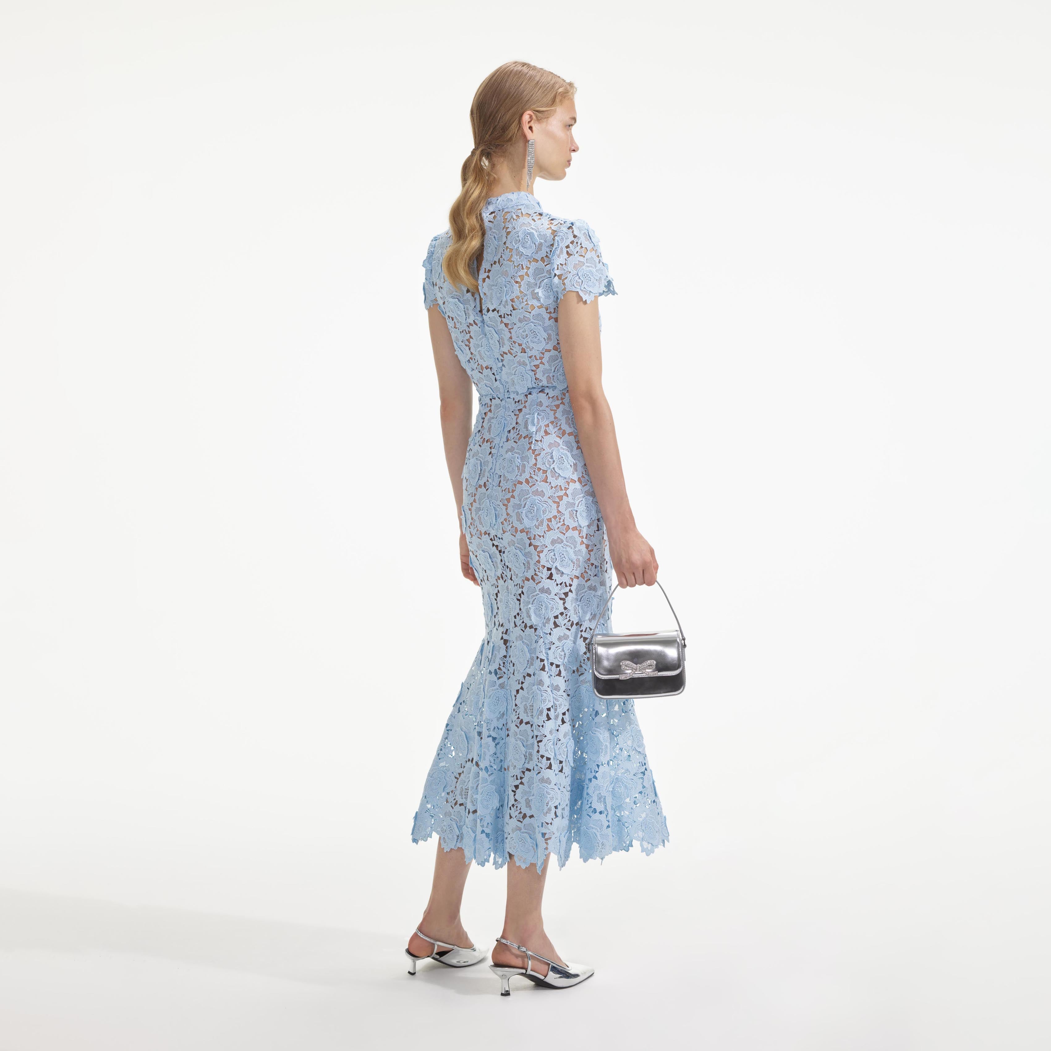 Self Portrait Blue Flower Lace Midikleid Blau Spitze