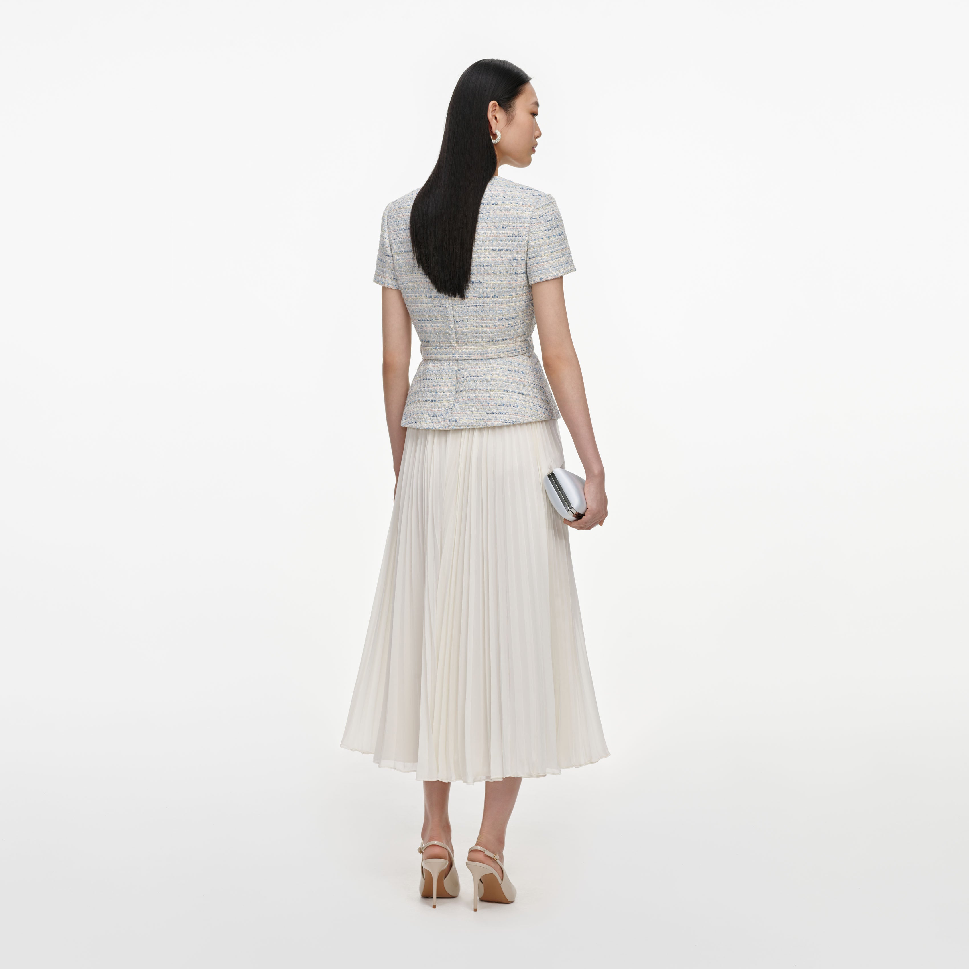 Self Portrait Boucle Chiffon Midikleid blau UK 8