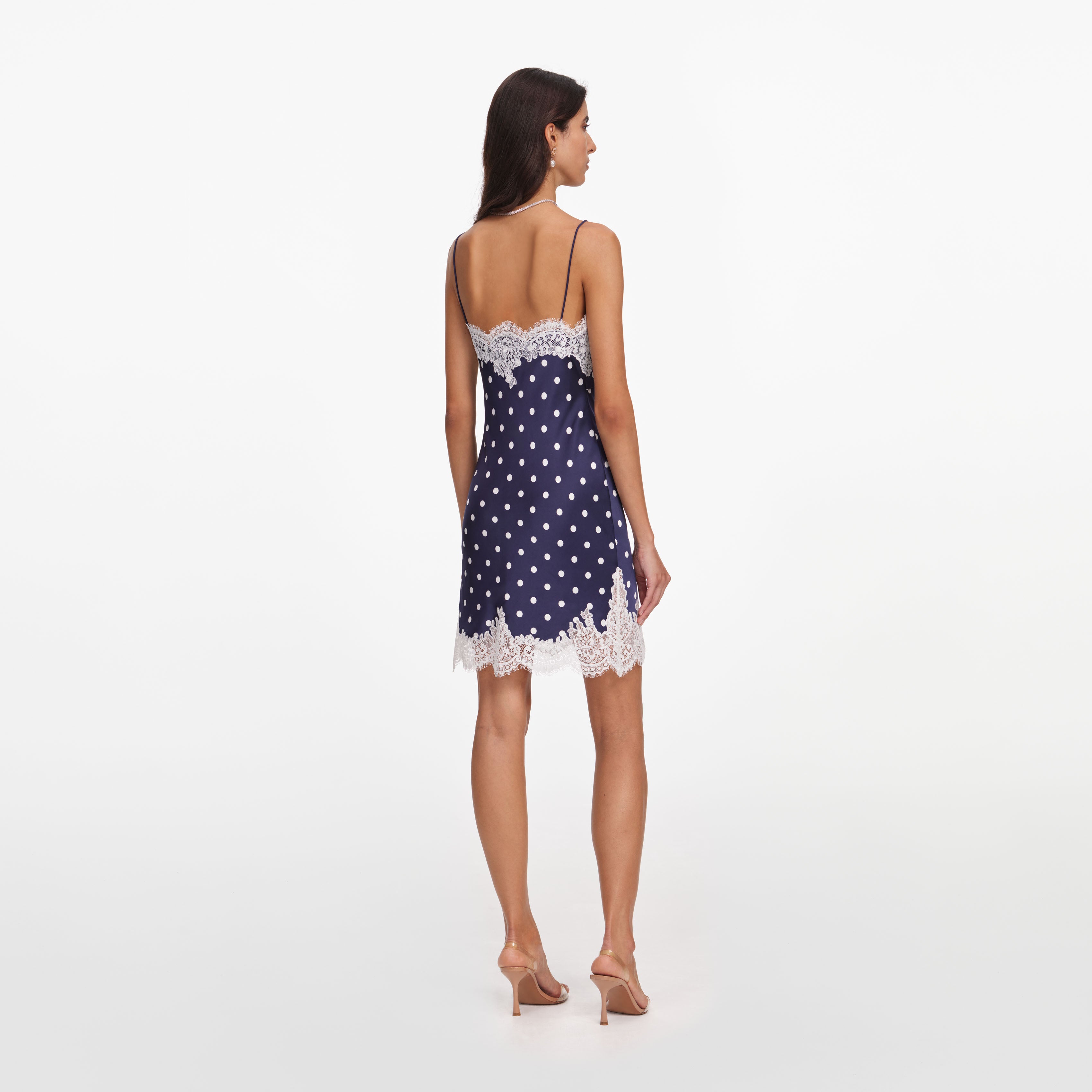 Self-Portrait Navy Polka Dot Satin Minikleid Navy Tupfen