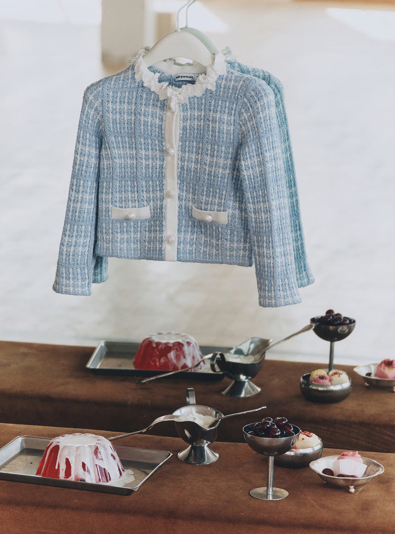 Self Portrait Blue Check Kinder-Cardigan Blau Karo