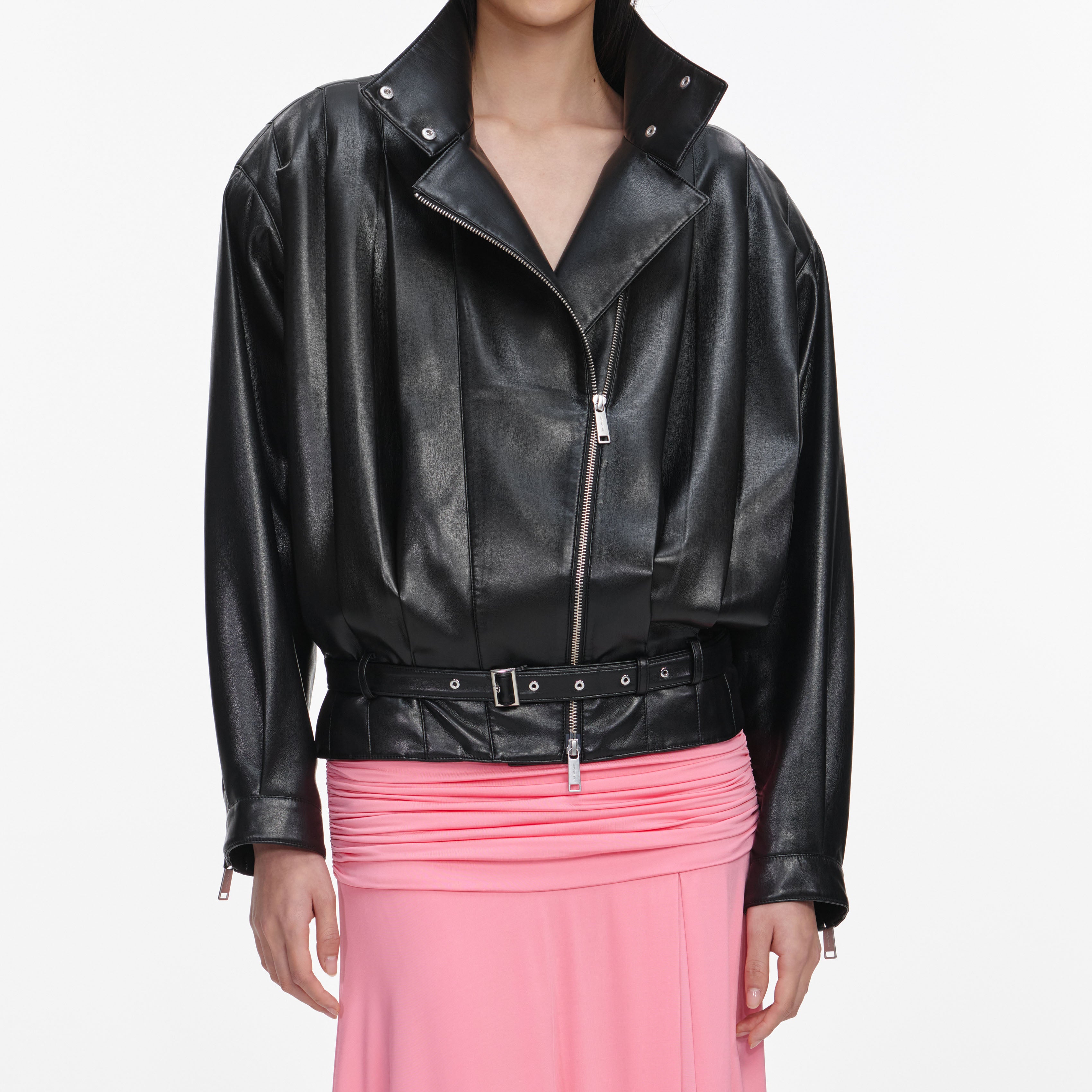 Self Portrait Black Faux Leather Biker Jacket Jacke Schwarz