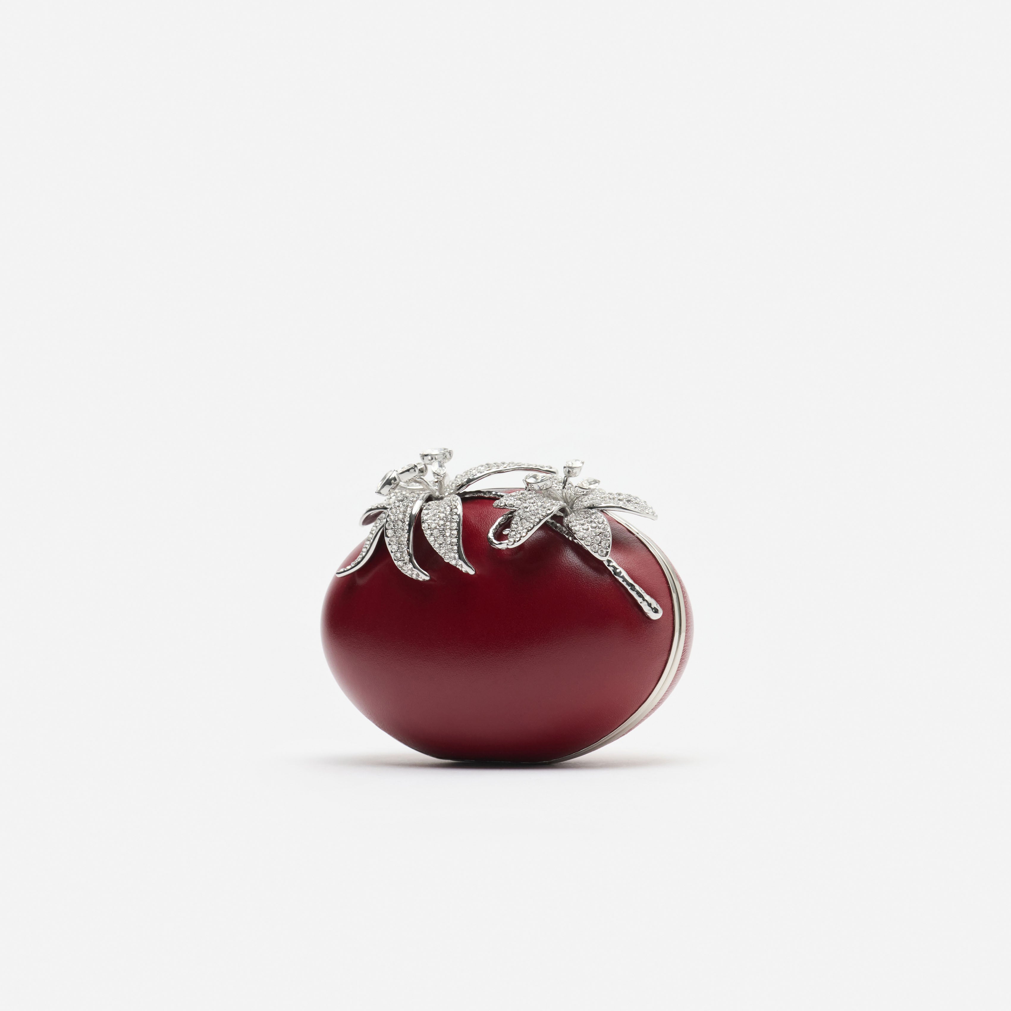 Self Portrait Crystal Flower Oval Clutch Abendtasche Rot Leder