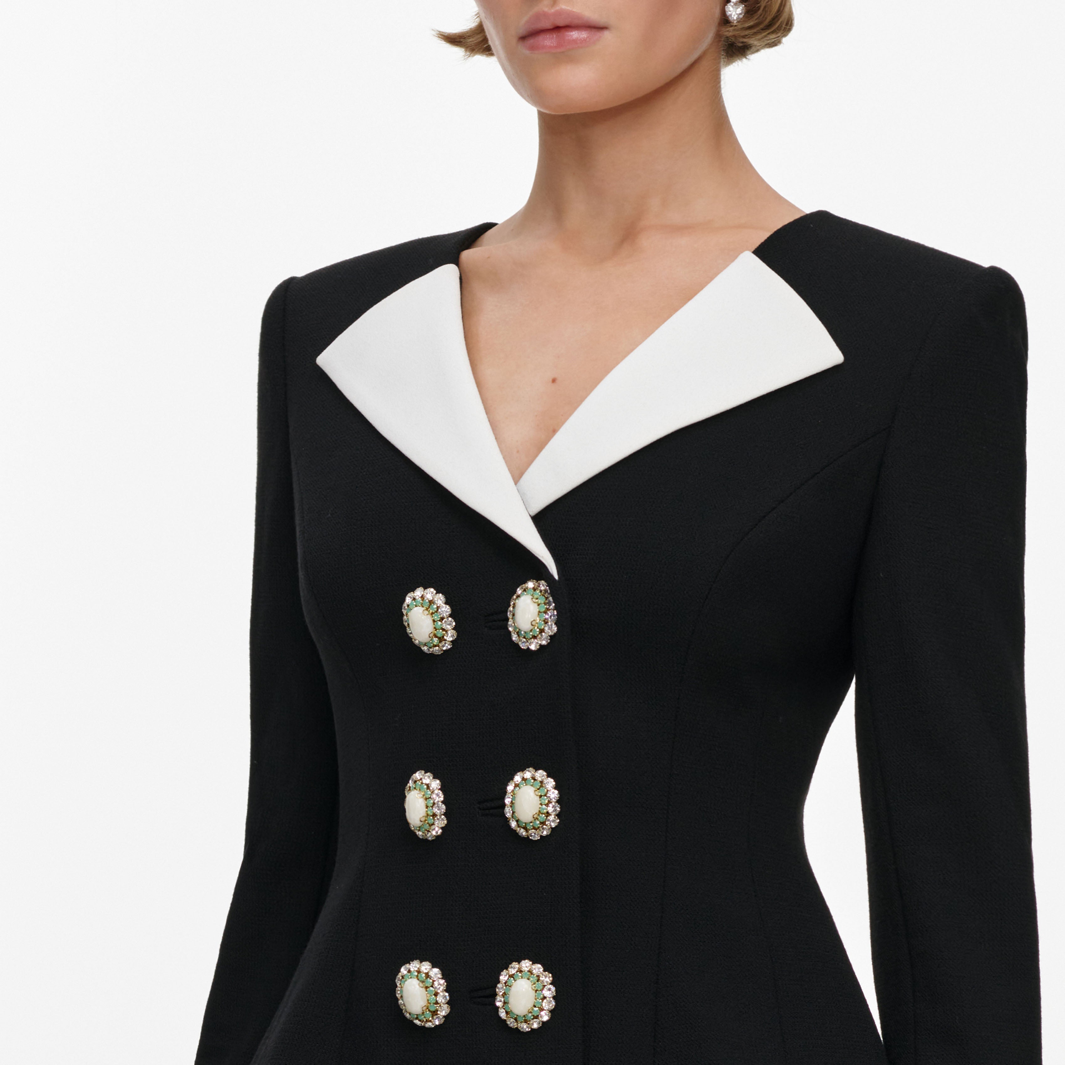 Self Portrait Black Tailored Wool Crepe Jumpsuit Schwarz
