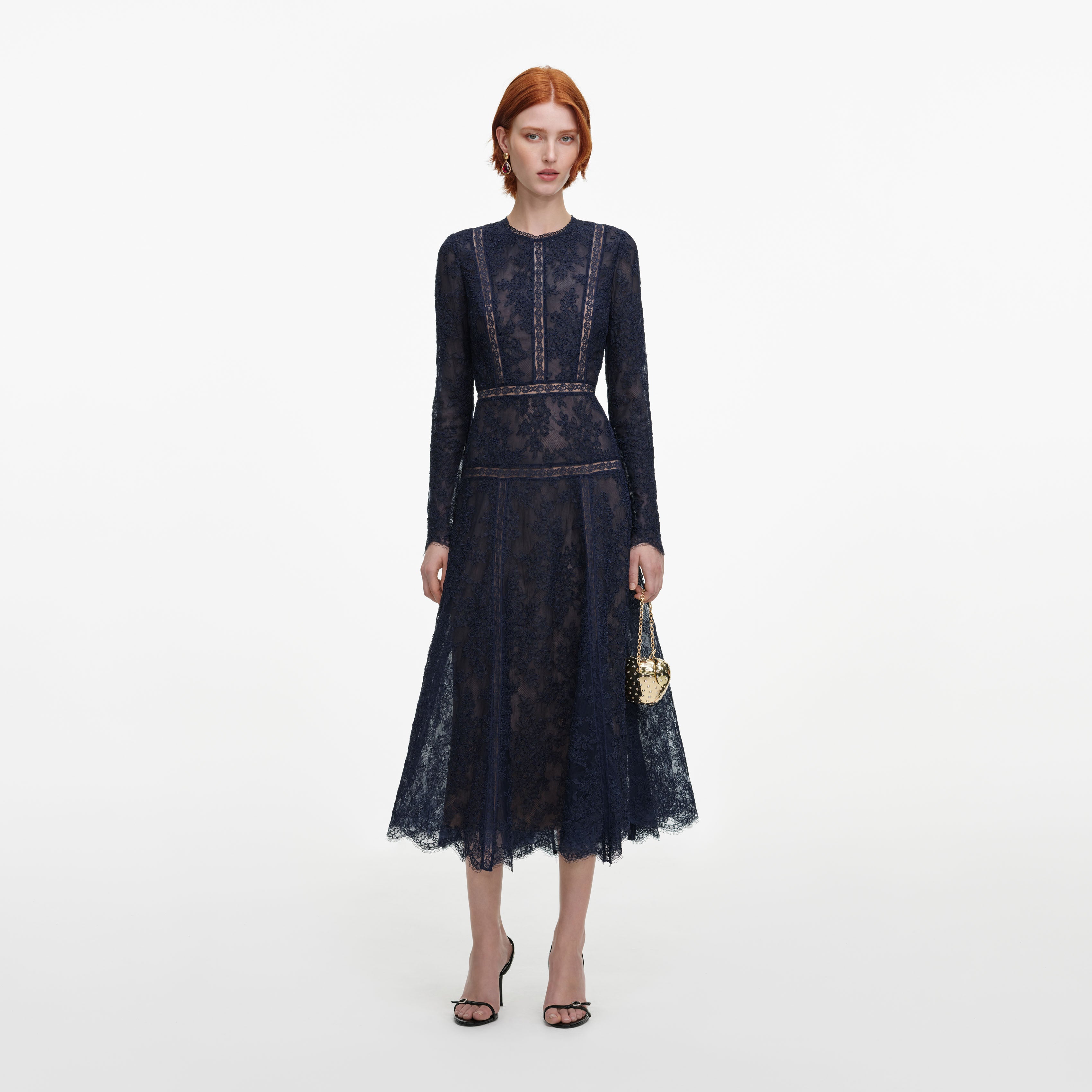 Self Portrait Navy Lace Midi Kleid Blau Spitze UK 6