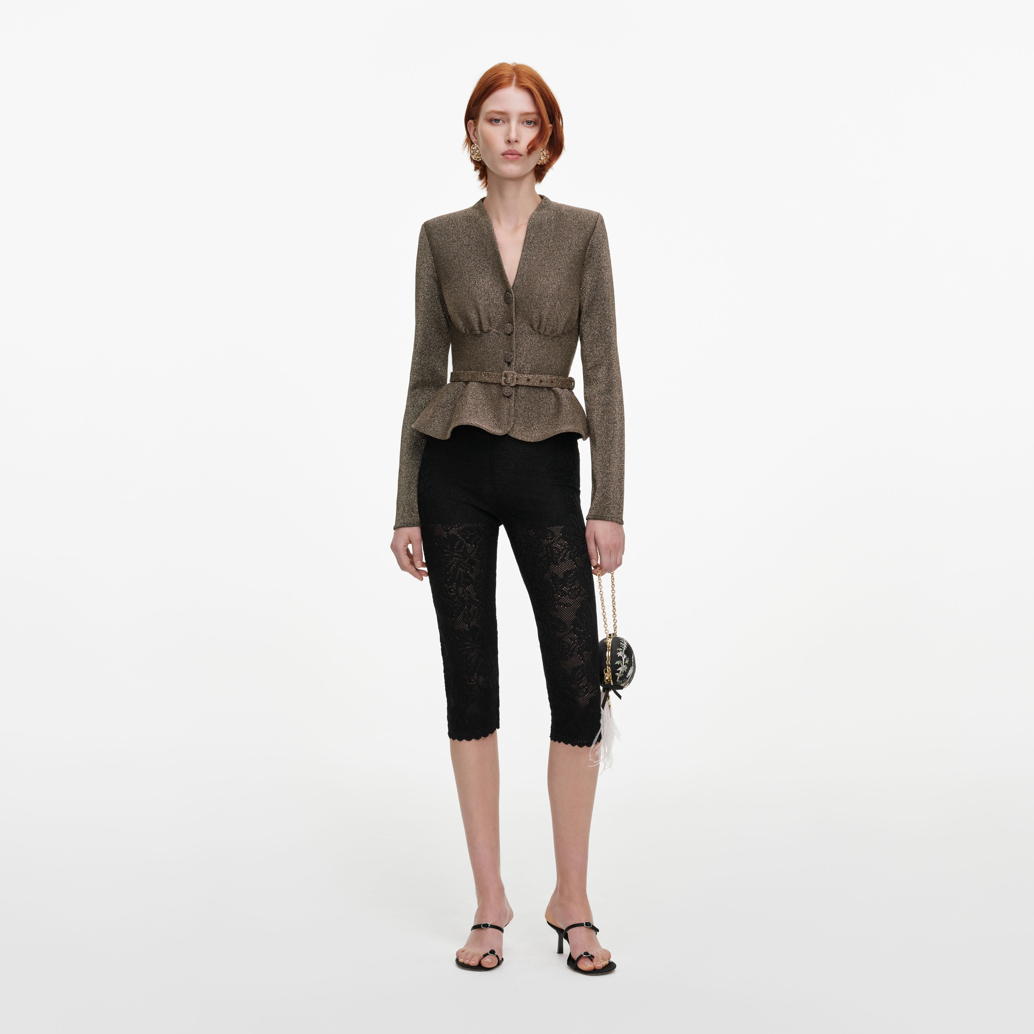 Self Portrait Bronze Tailored Knit Stricktop Bronze V-Ausschnitt