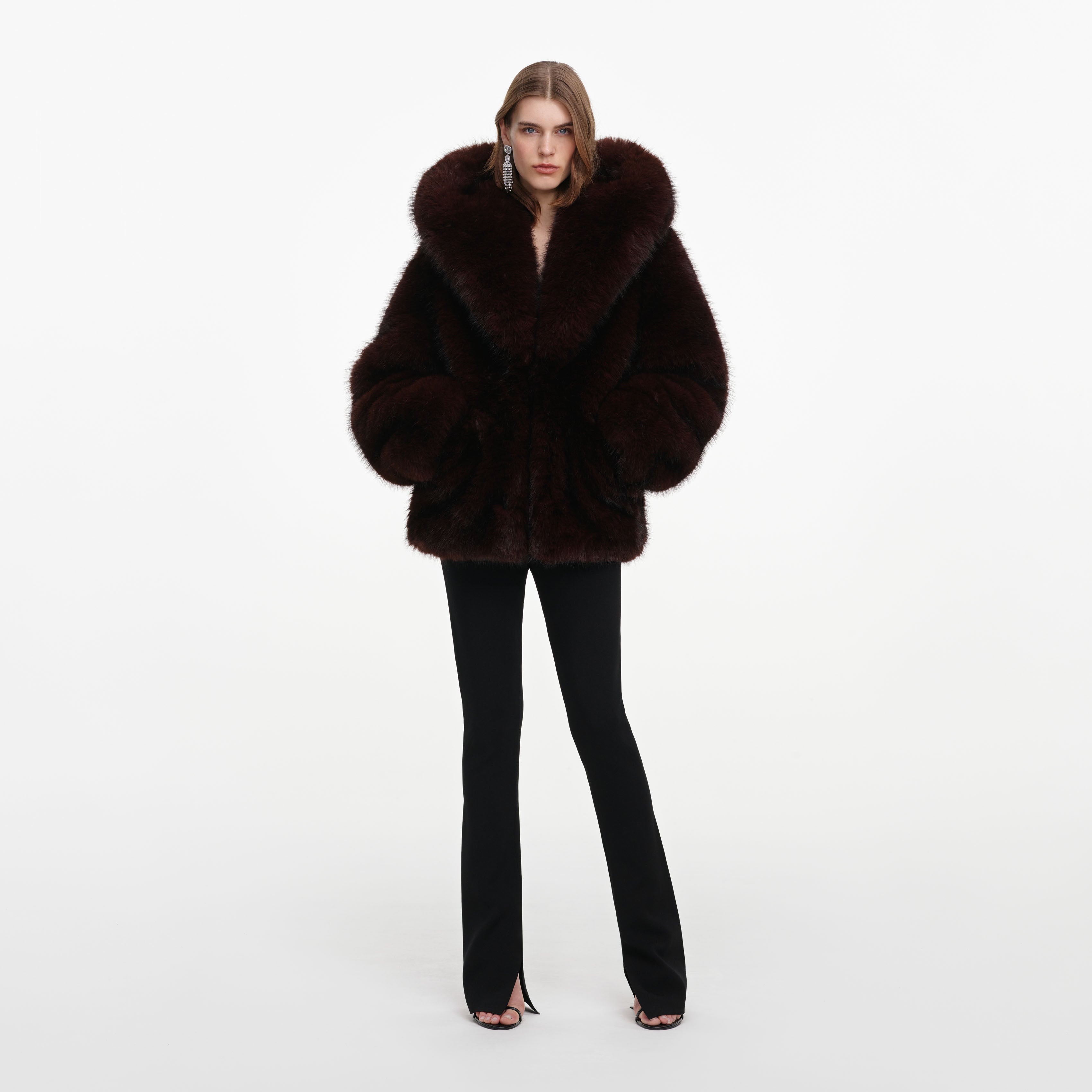 Self Portrait Brown Faux Fur Kapuzen Jacke M Kunstfell