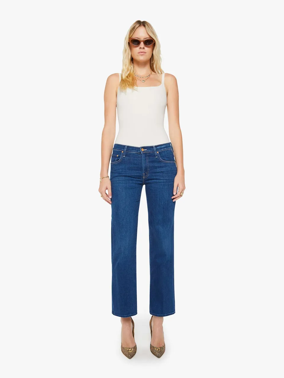 Mother The Mid Rise Rambler Zip Flood Jeans Pinkies Up