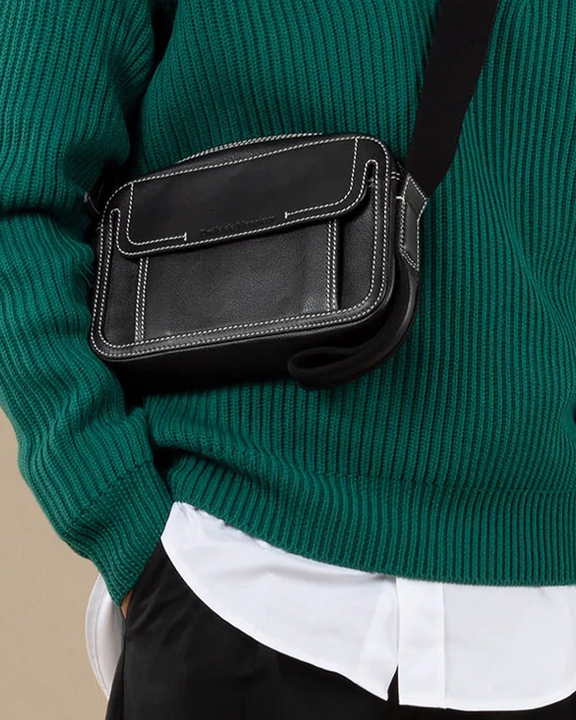 Drôle De Monsieur Sacoche Ledertasche Schwarz Umhängetasche