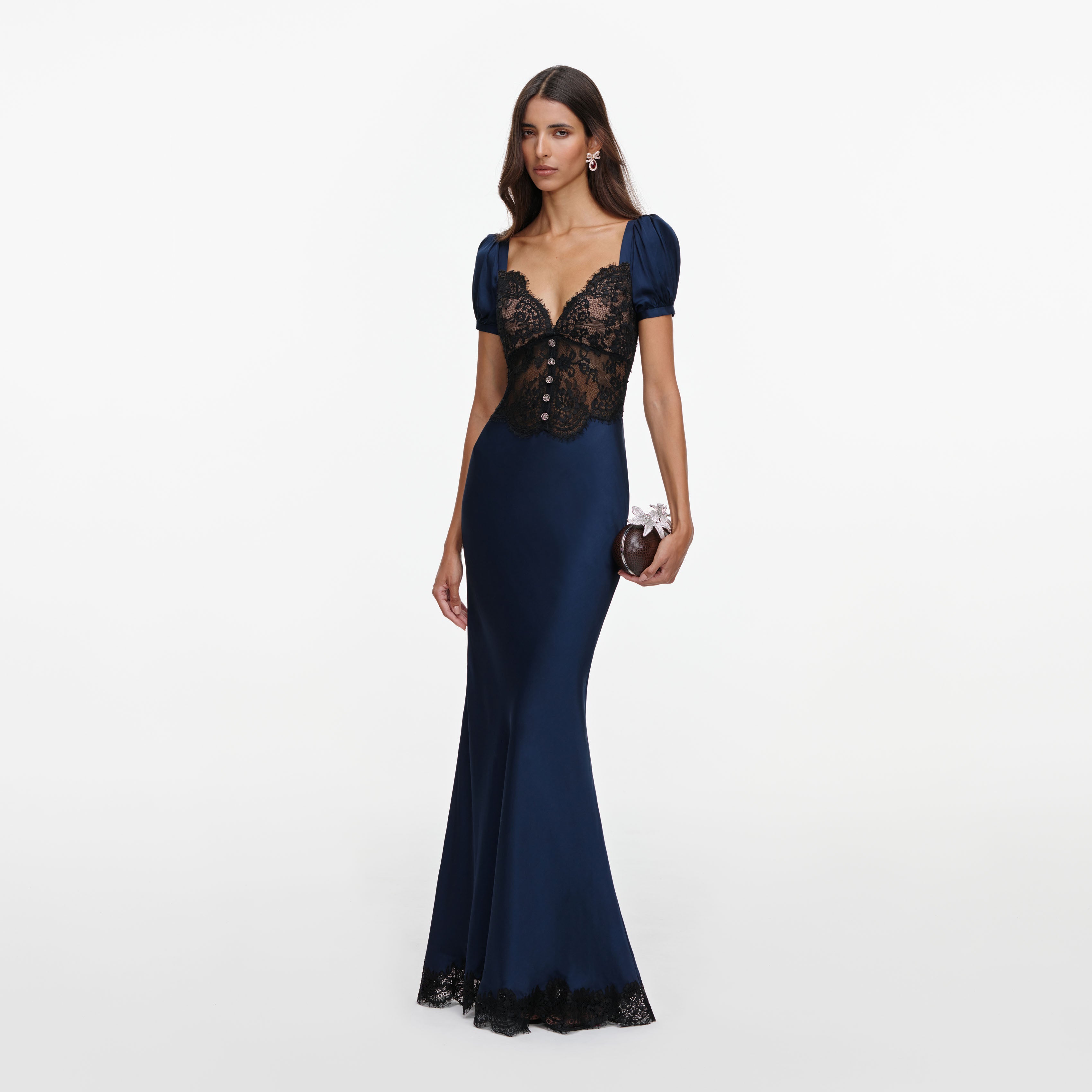 Self Portrait Navy Viscose Lace Maxikleid Navy Spitze
