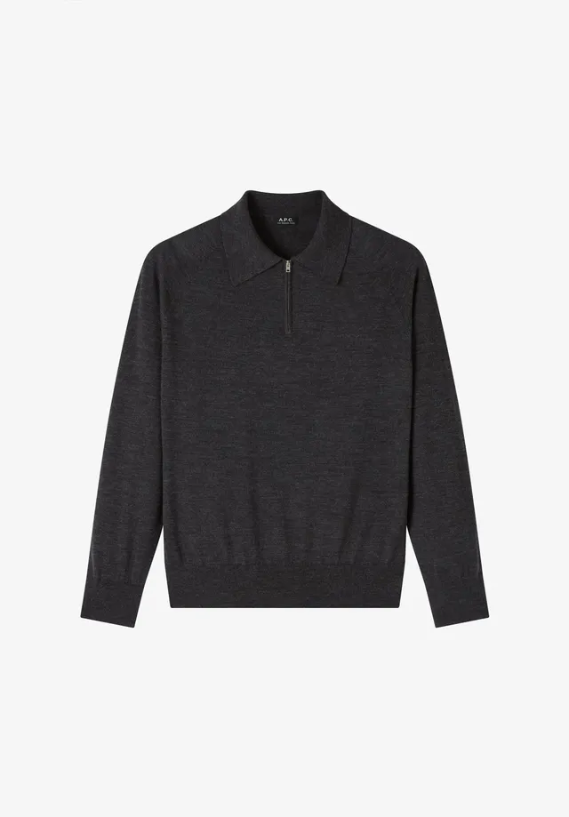 A.P.C. Woll Poloshirt grau langarm Reissverschluss