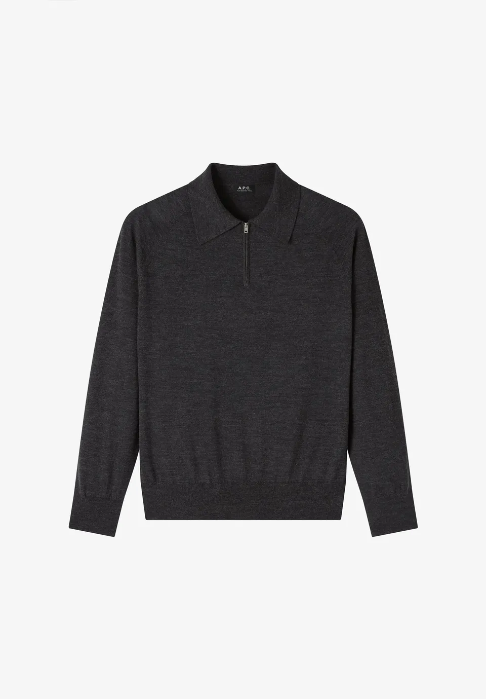 A.P.C. Woll Poloshirt grau langarm Reissverschluss