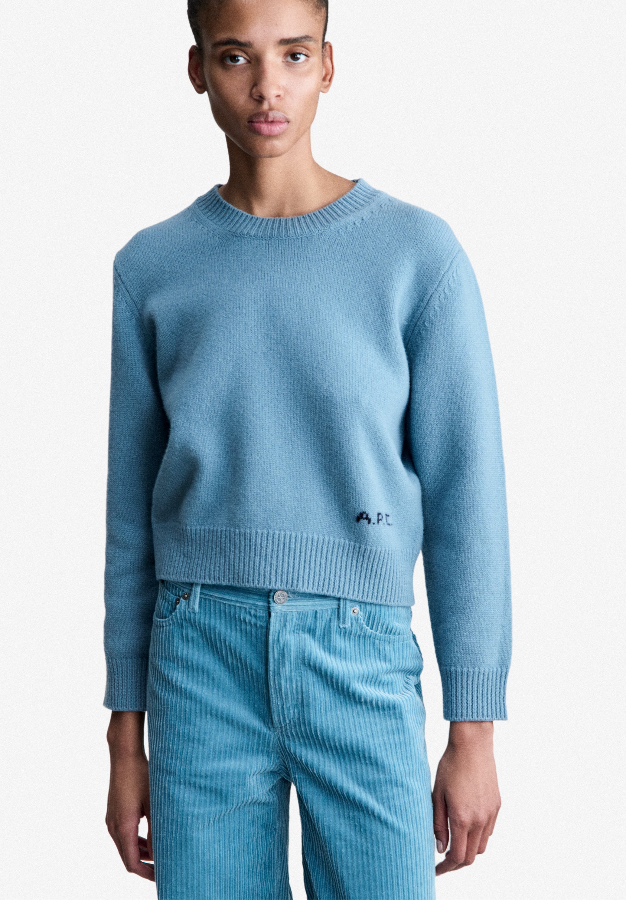 A.P.C. Knitwear Wollpullover graublau Boxy Rundhals