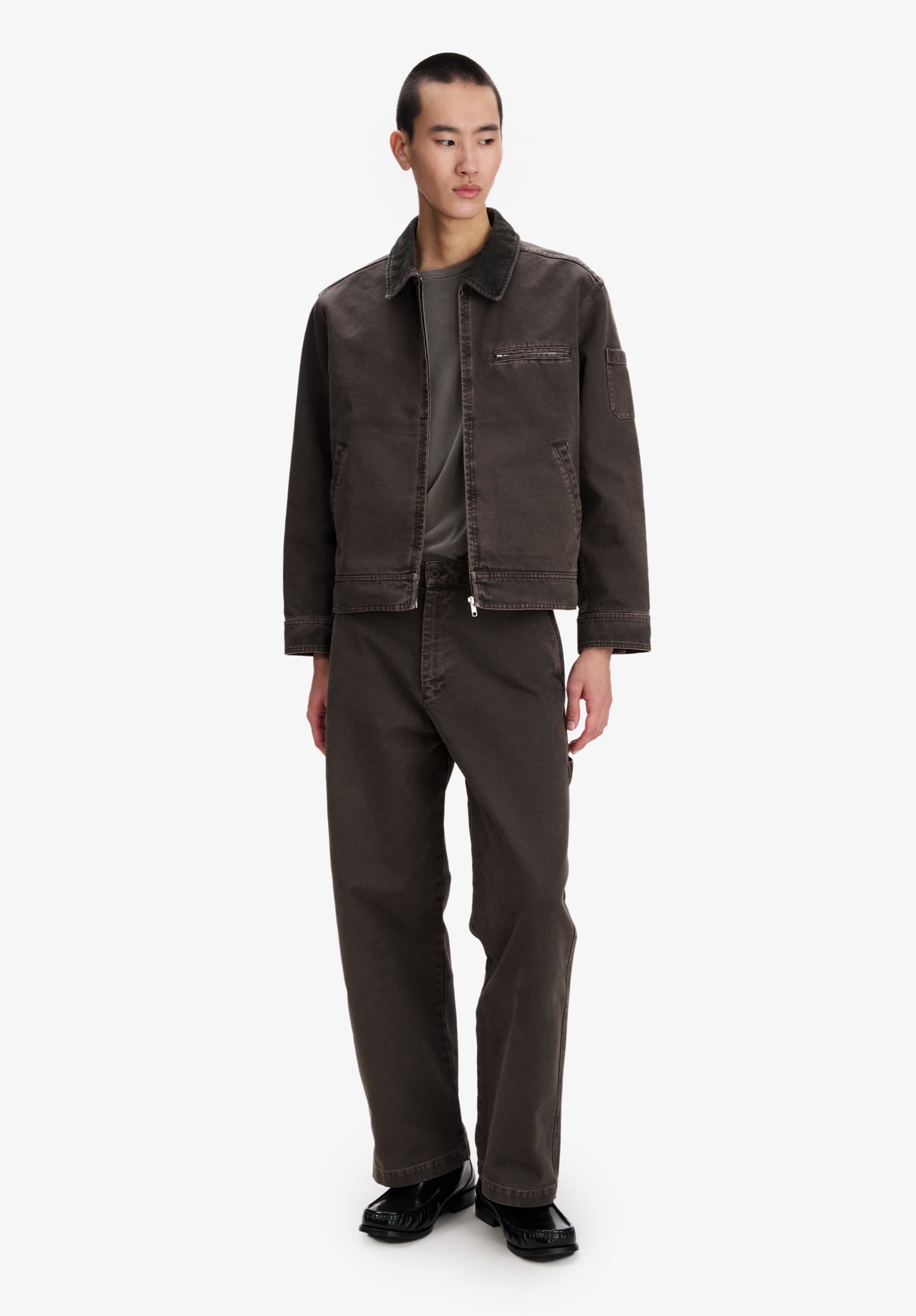 A.P.C. Workwear Blouson Canvas braun Jacke mit Cordkragen