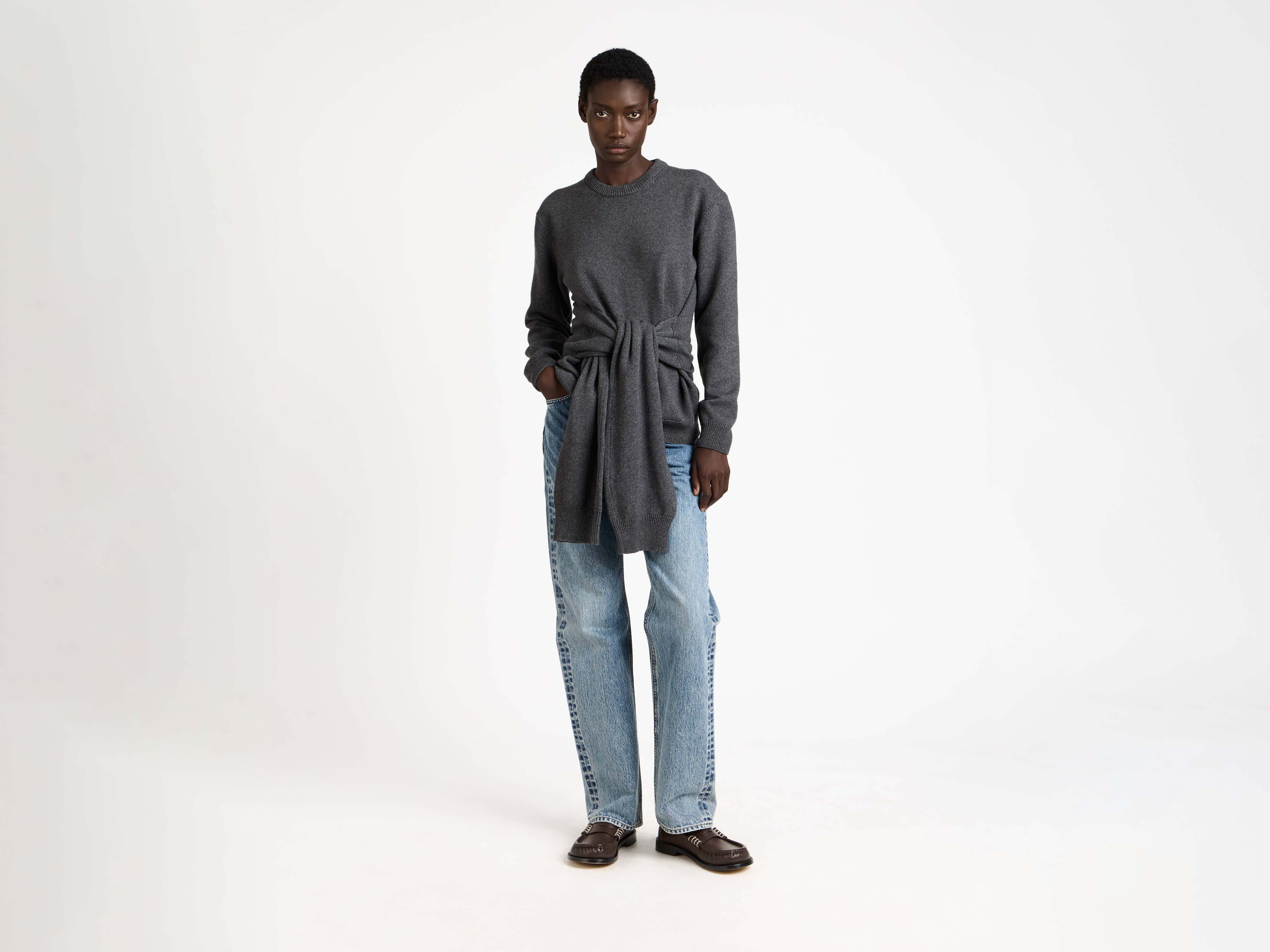 J.W.Anderson Sleeve-Tie Jumper Charcoal Melange Damen
