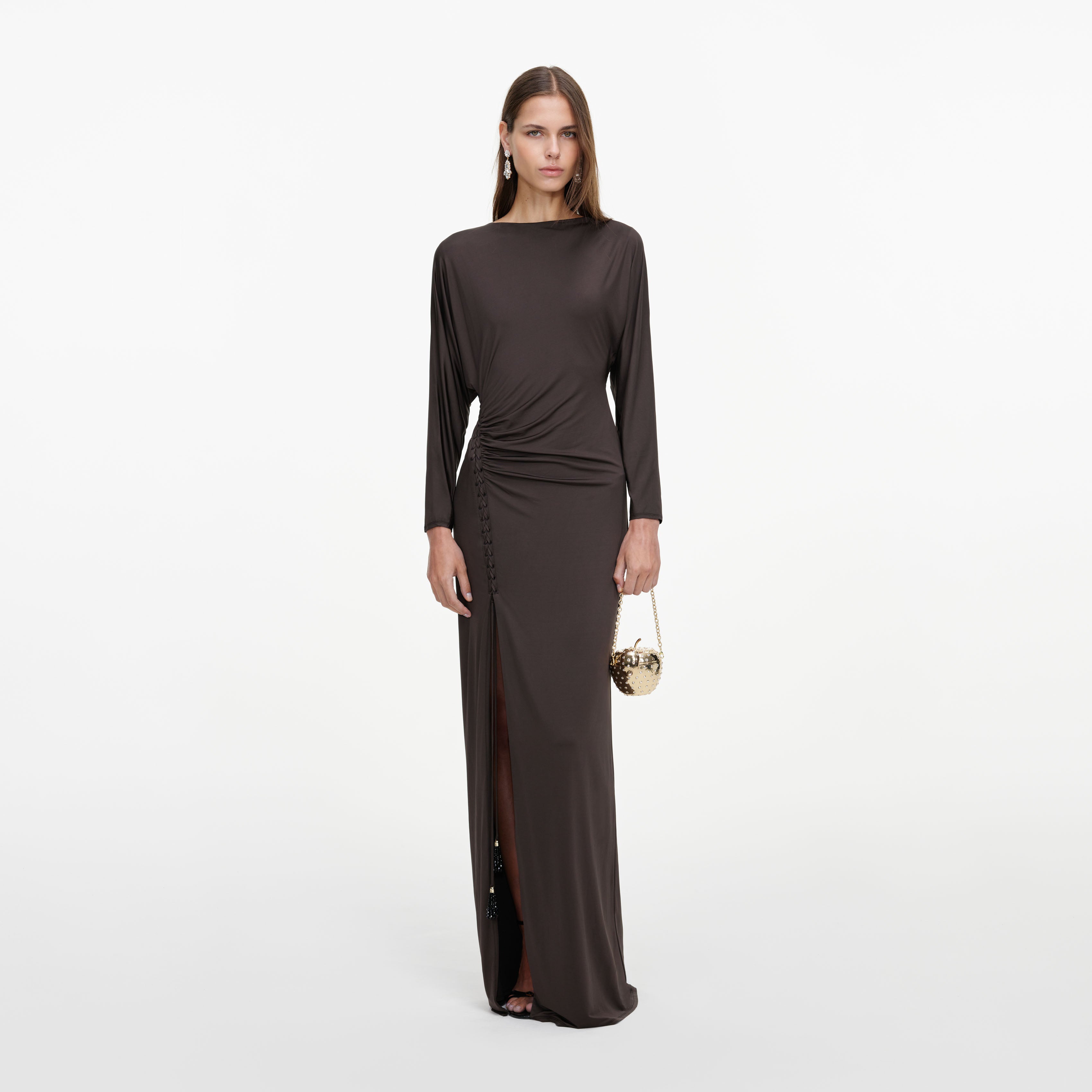 Self Portrait Brown Jersey Open Back Maxi Dress braun