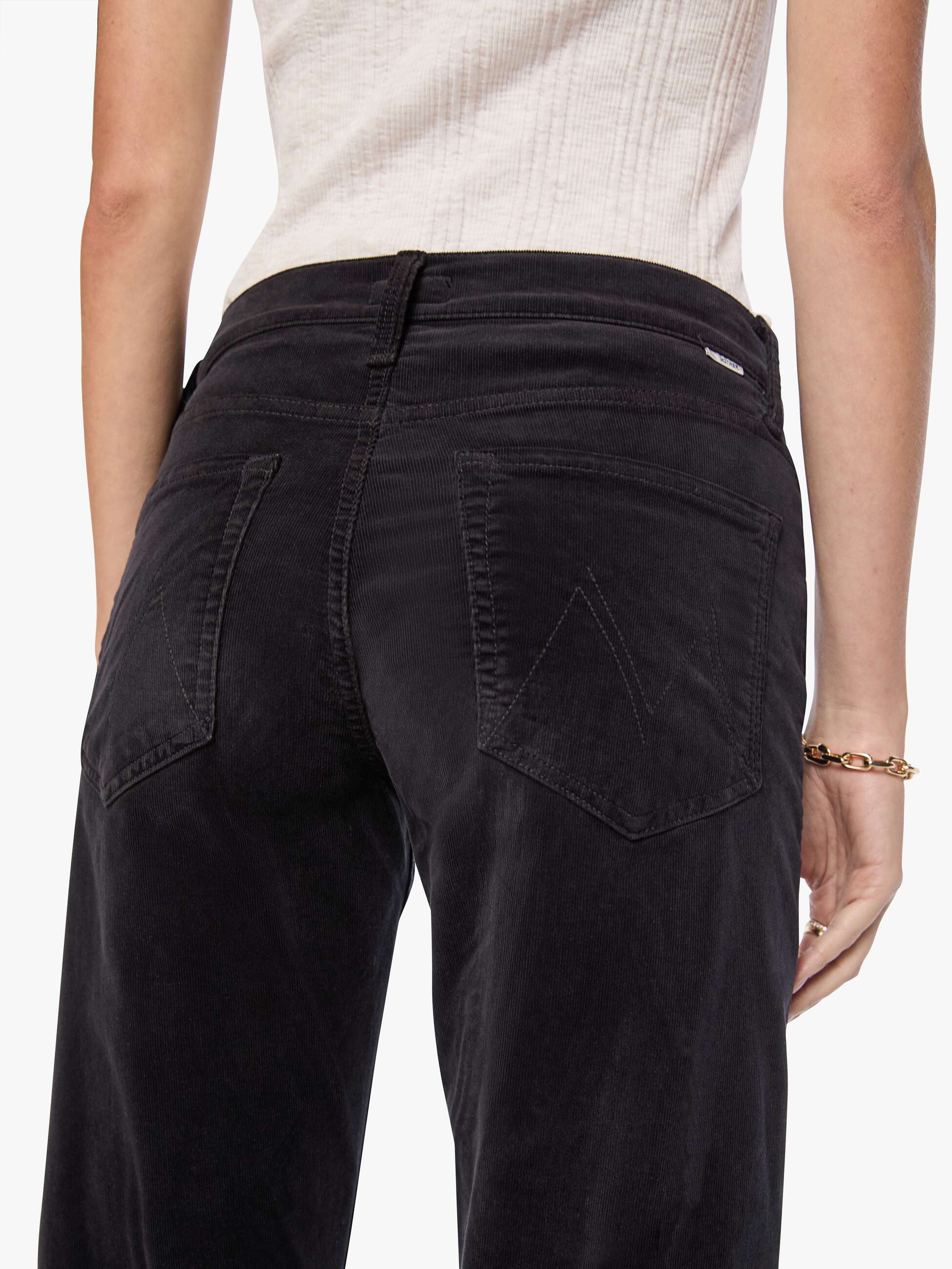 Mother The Newbie Ankle Cordhose Beluga Schwarz
