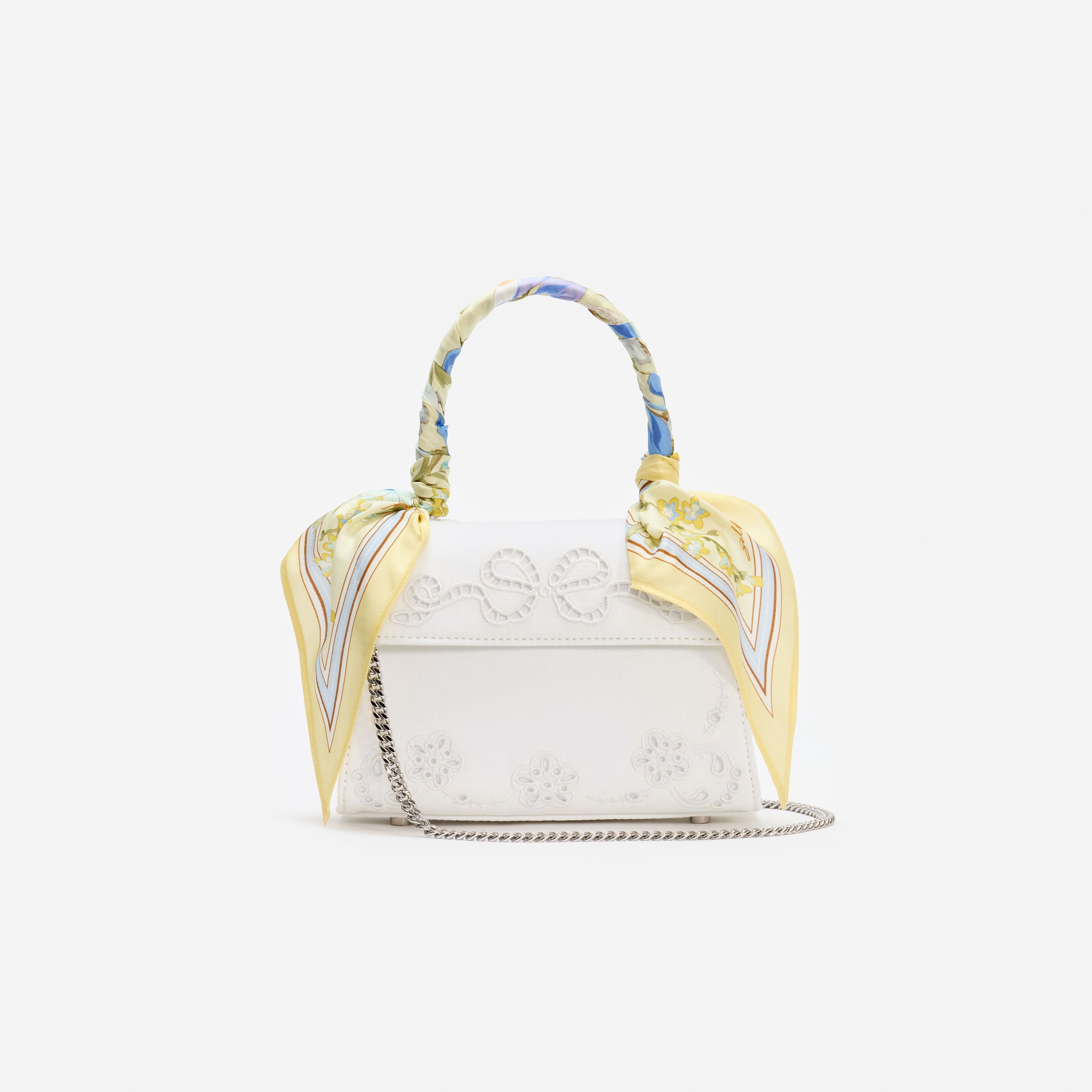 Self Portrait Handbags Cream Linen Yellow Floral Mini Tasche Creme Leinen
