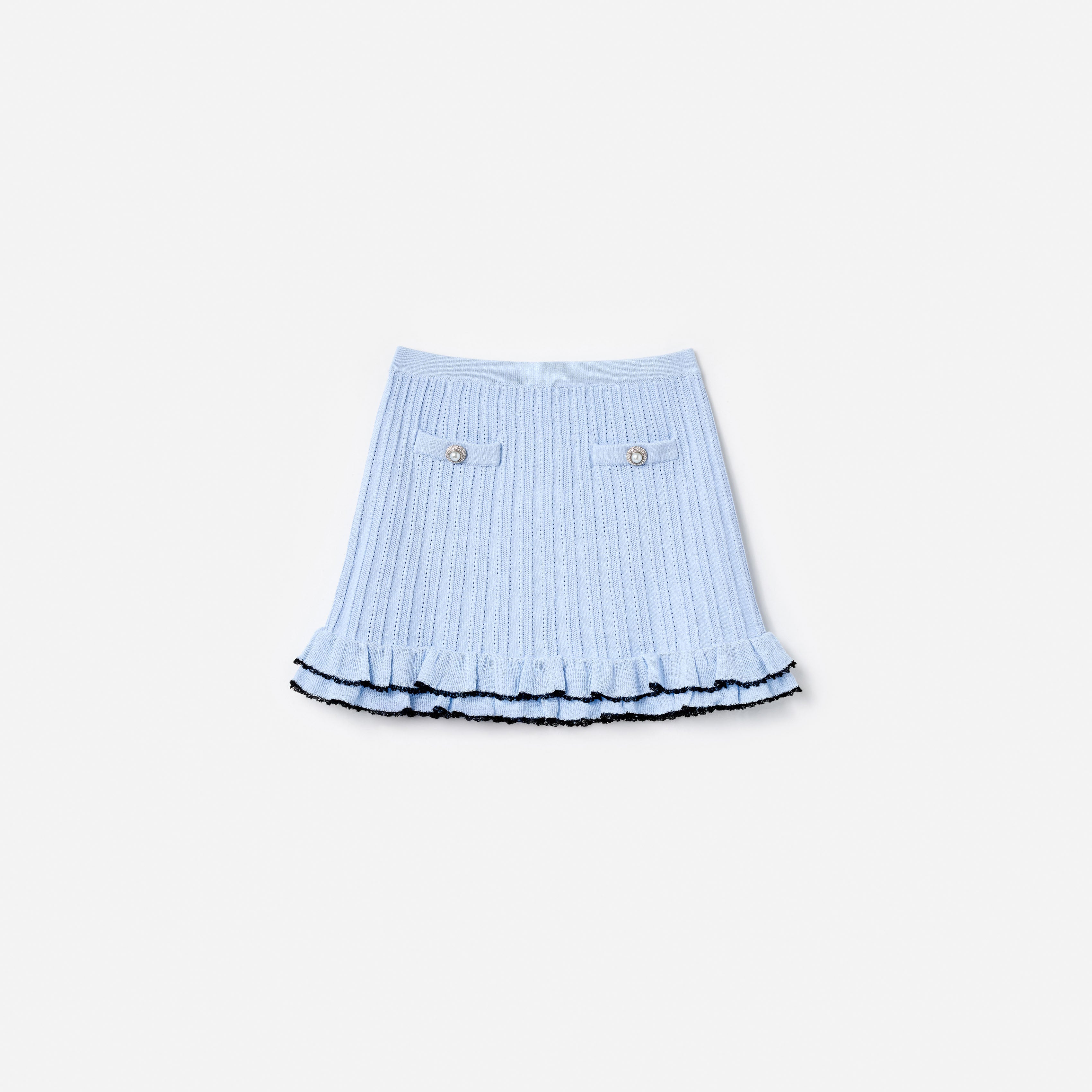 Self Portrait Blue Frill Trim Knit Skirt Strickrock 5/6