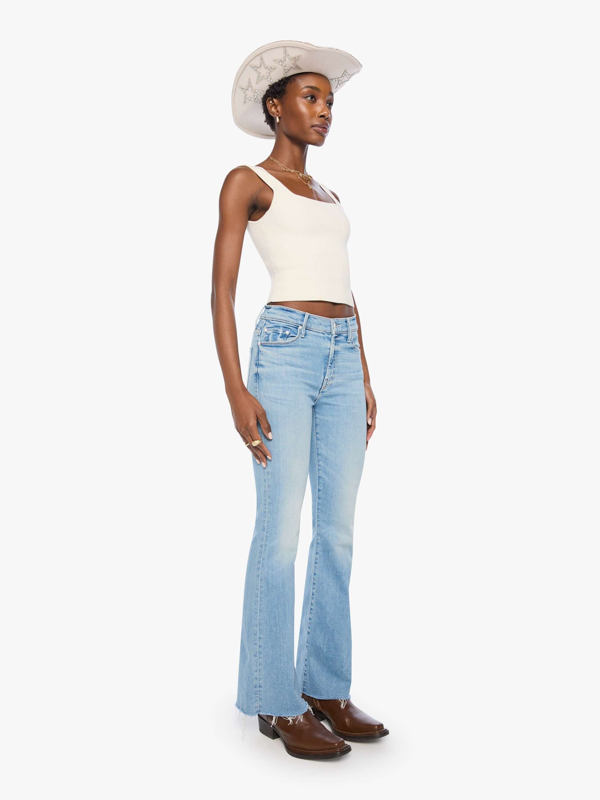 Mother Weekender Fray Jeans Wish Upon A Star Hellblau